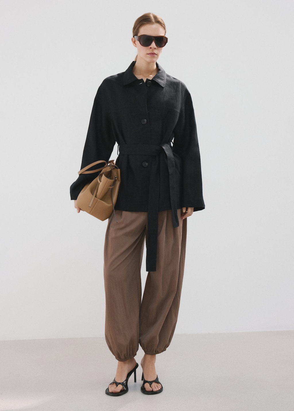 Mango Gilet Lin Ceinture Noir - Femme - Xl -  In Black