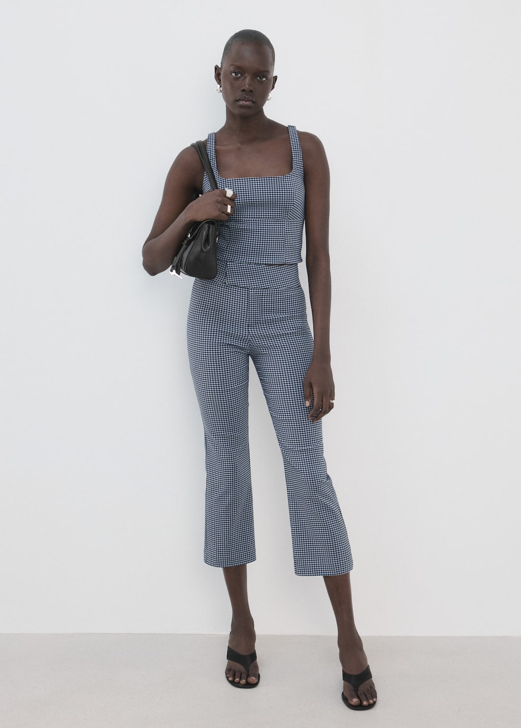 Mango Pantalon À Carreaux Vichy Court Bleu - Femme - Xl -  In Blue