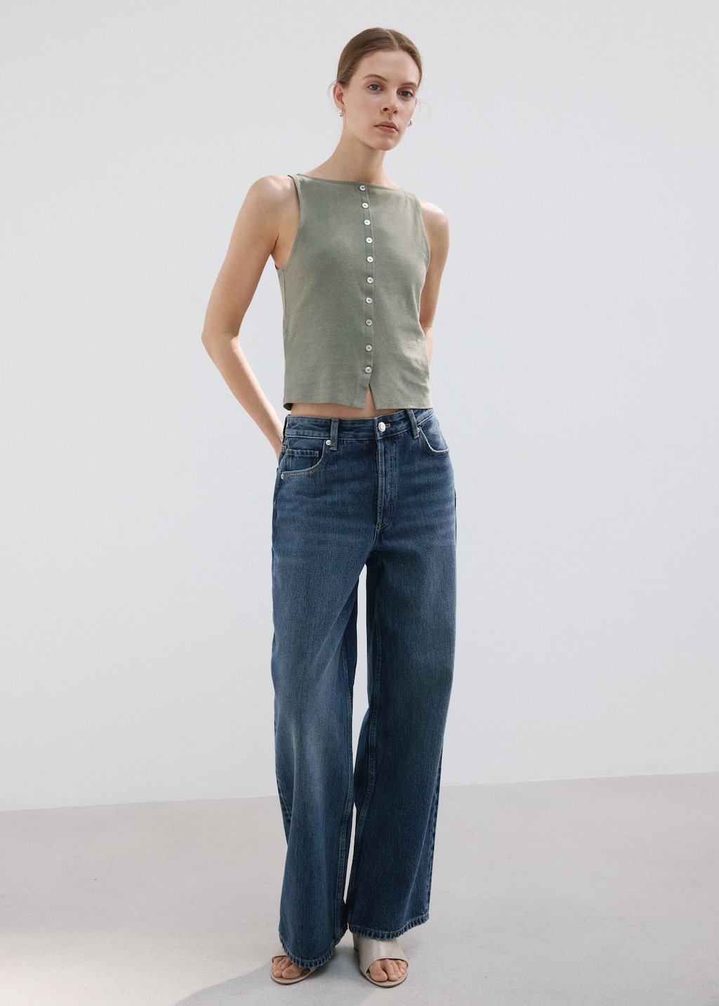 Mango Gilet Coton Boutons Gris - Femme - M -  In Gray