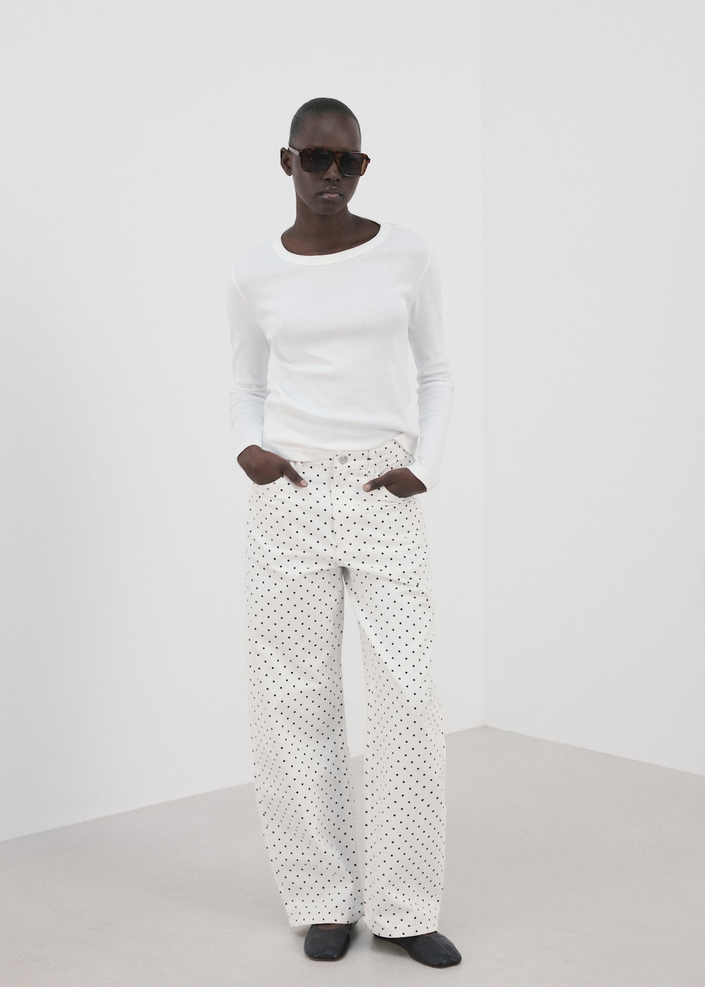 Mango Jean Balloon À Pois Blanc - Femme - 44 -  In White