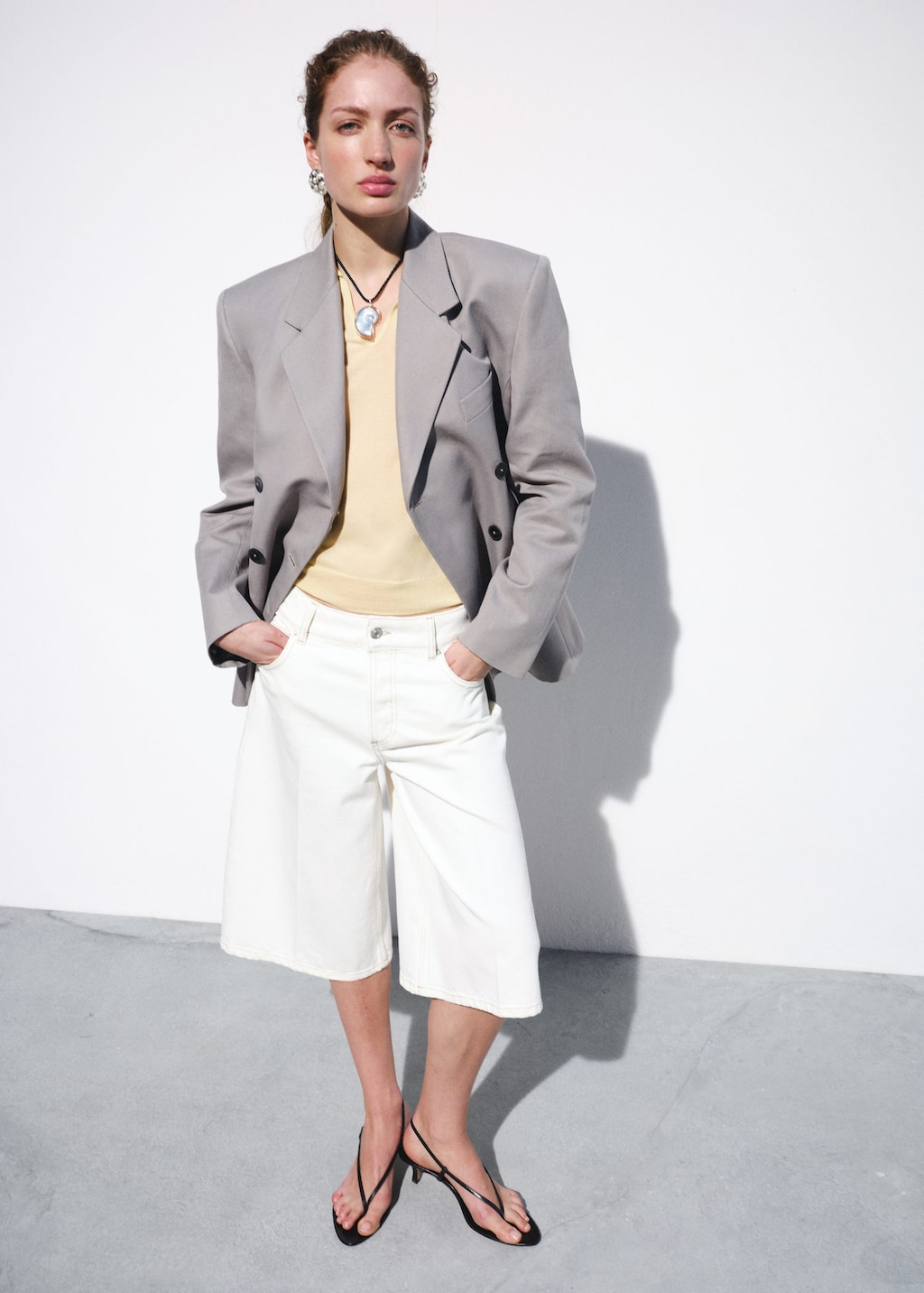 Mango Bermuda Droit Taille Normale Blanc Cassé - Femme - 40 - In White