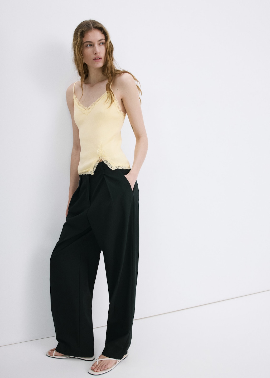 Mango Top Détail Dentelle Jaune Pastel - Femme - Xl -  In Neutral