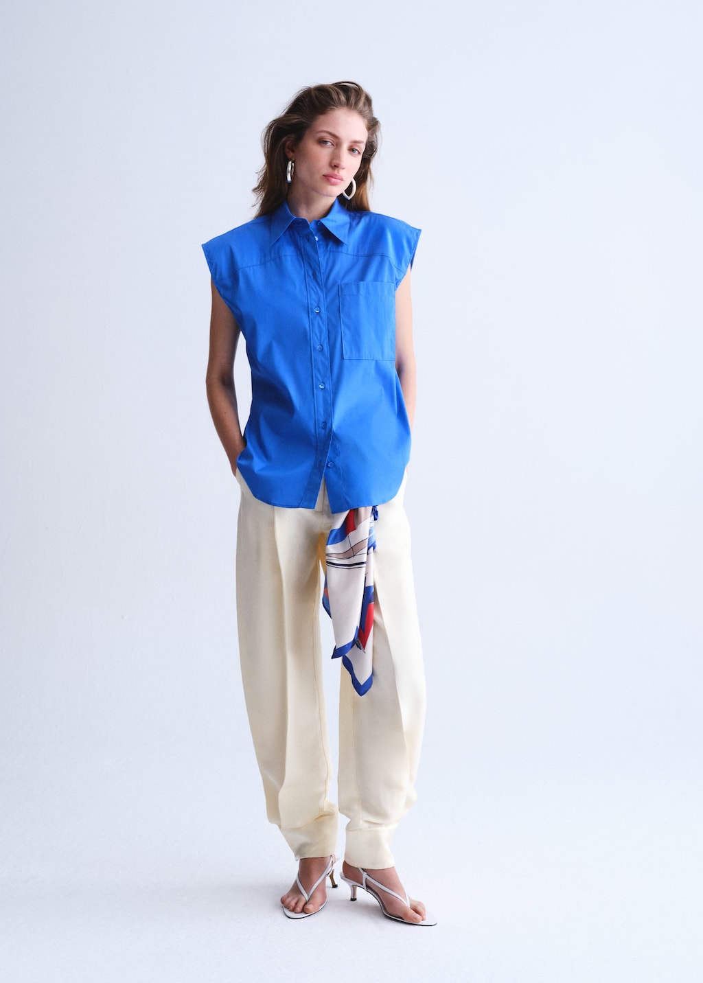 Mango Chemise Popeline Sans Manches Bleu - Femme - L -  In Blue