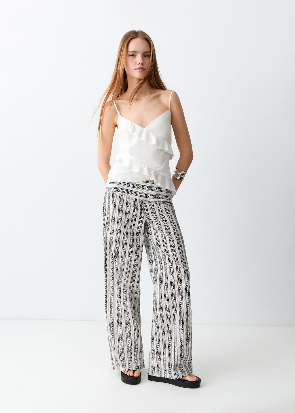 Mango Pantalon Droit Imprimé Écru - Fille - S -  Teen In White