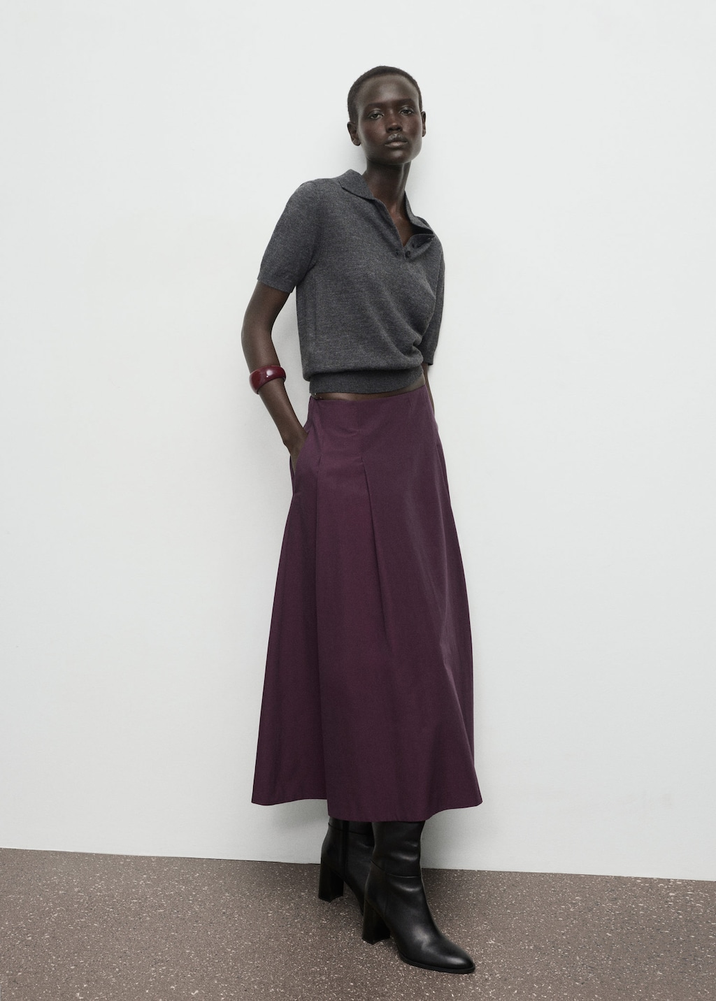 Mango Flared Midi-skirt Maroon In Purple