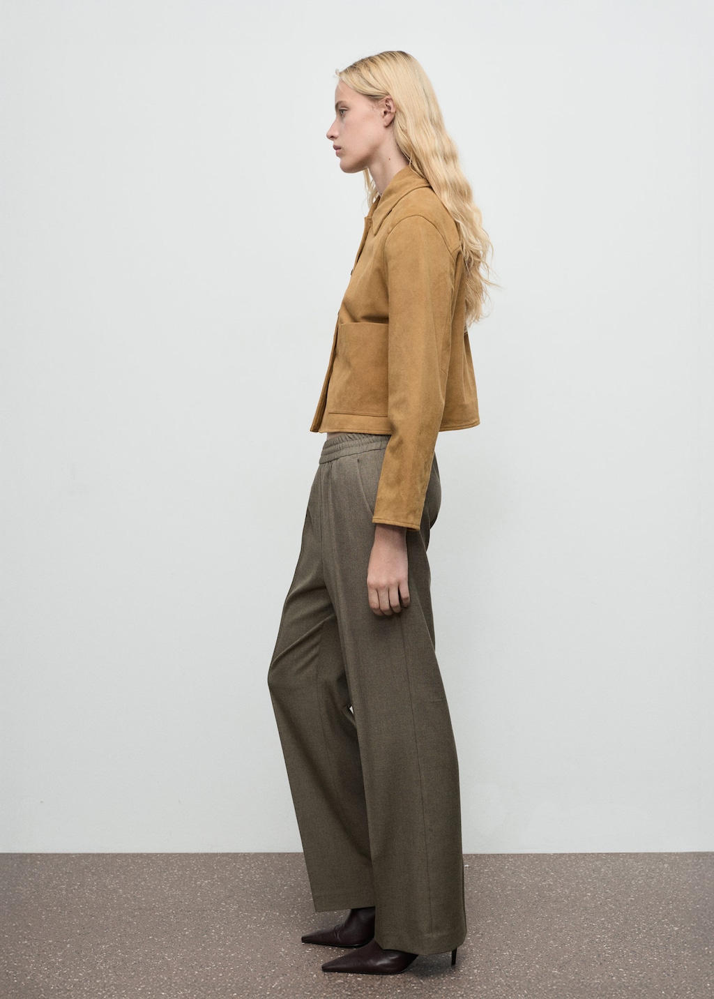 Mango Wide Leg Pants With Elastic Waist In Green
