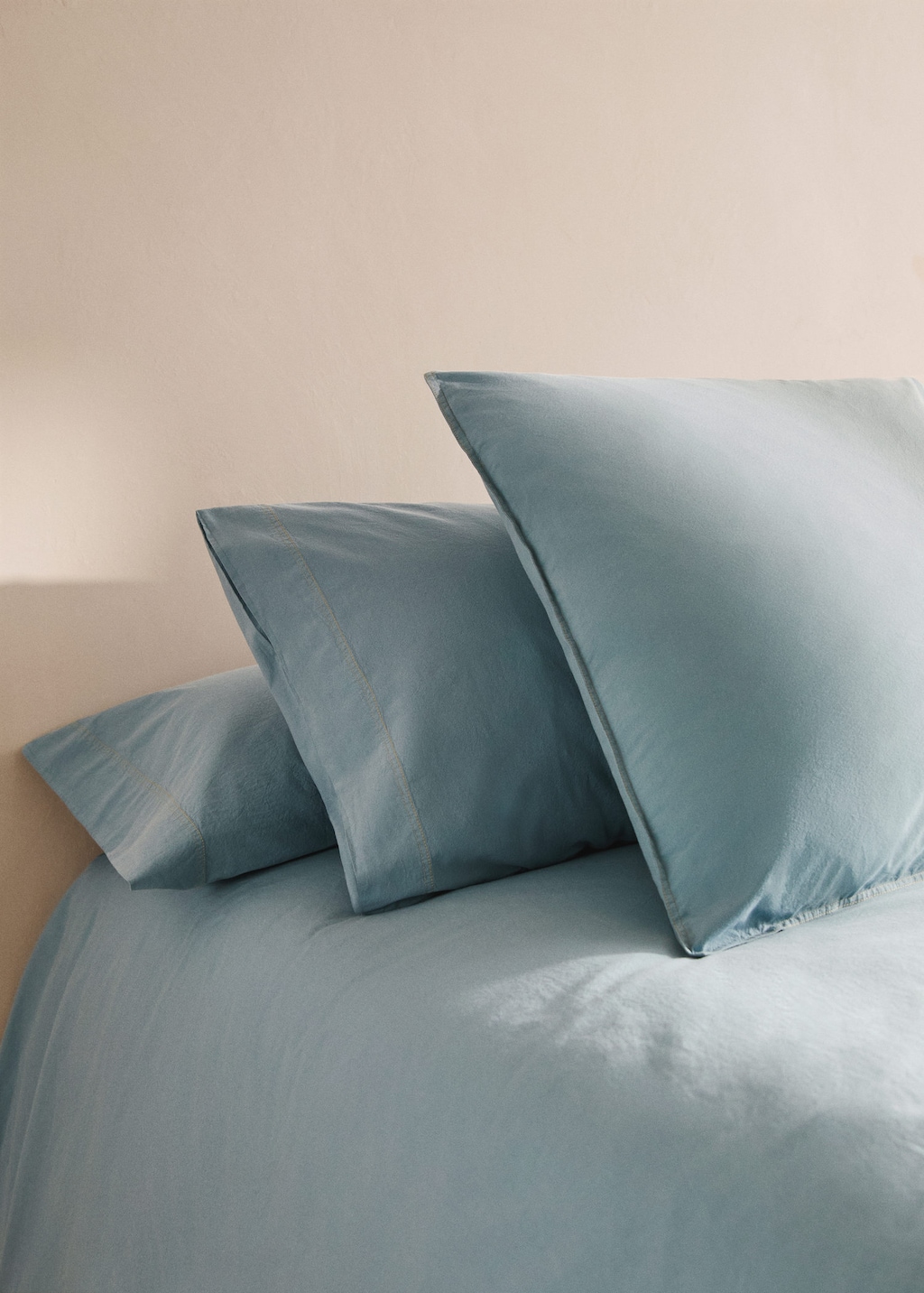 Mango Children's Washed Cotton Double-stitched Pillowcase 60x60 Cm Aqua Green In Blue