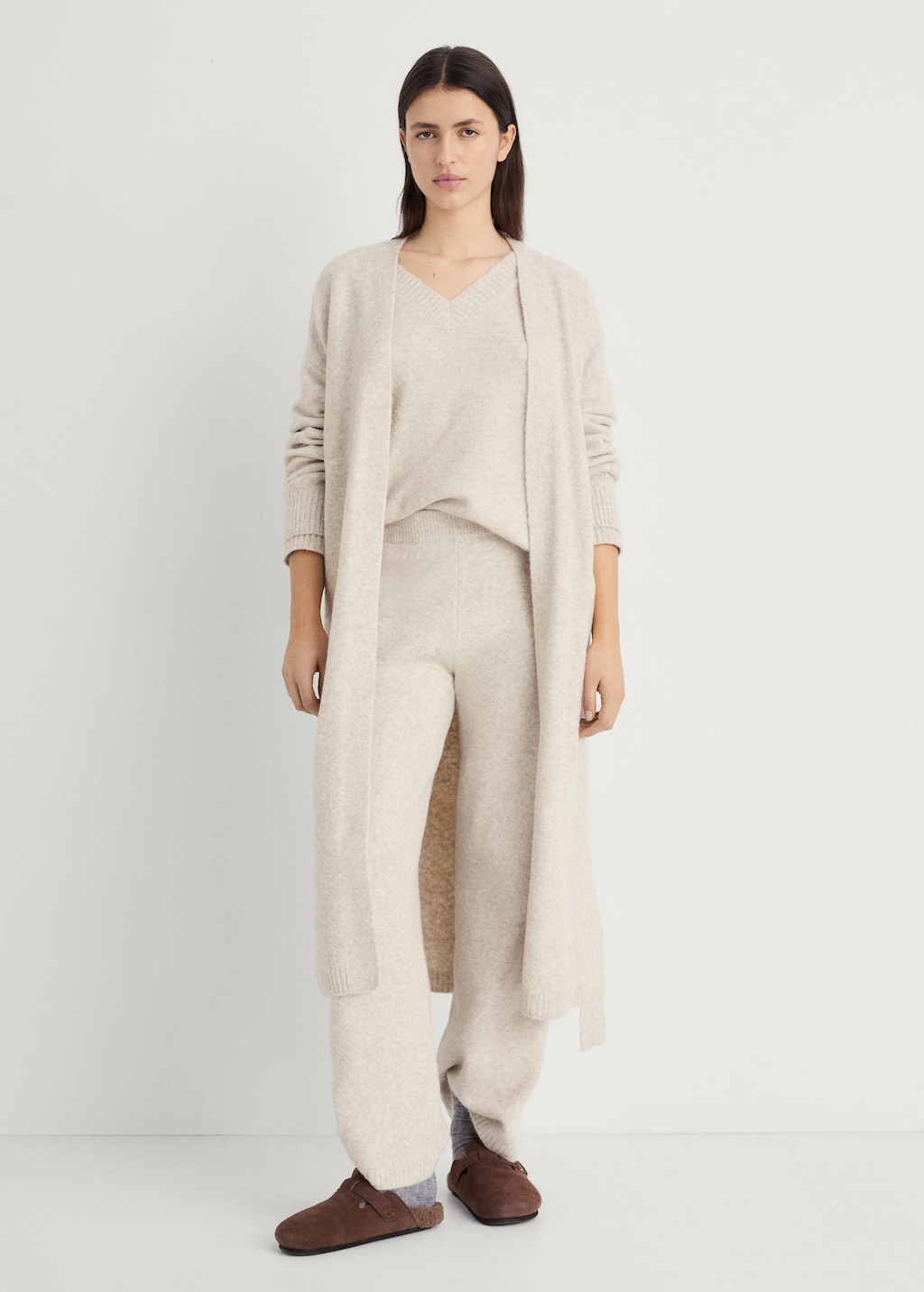 Mango Long Knitted Cardigan Beige In Neutral