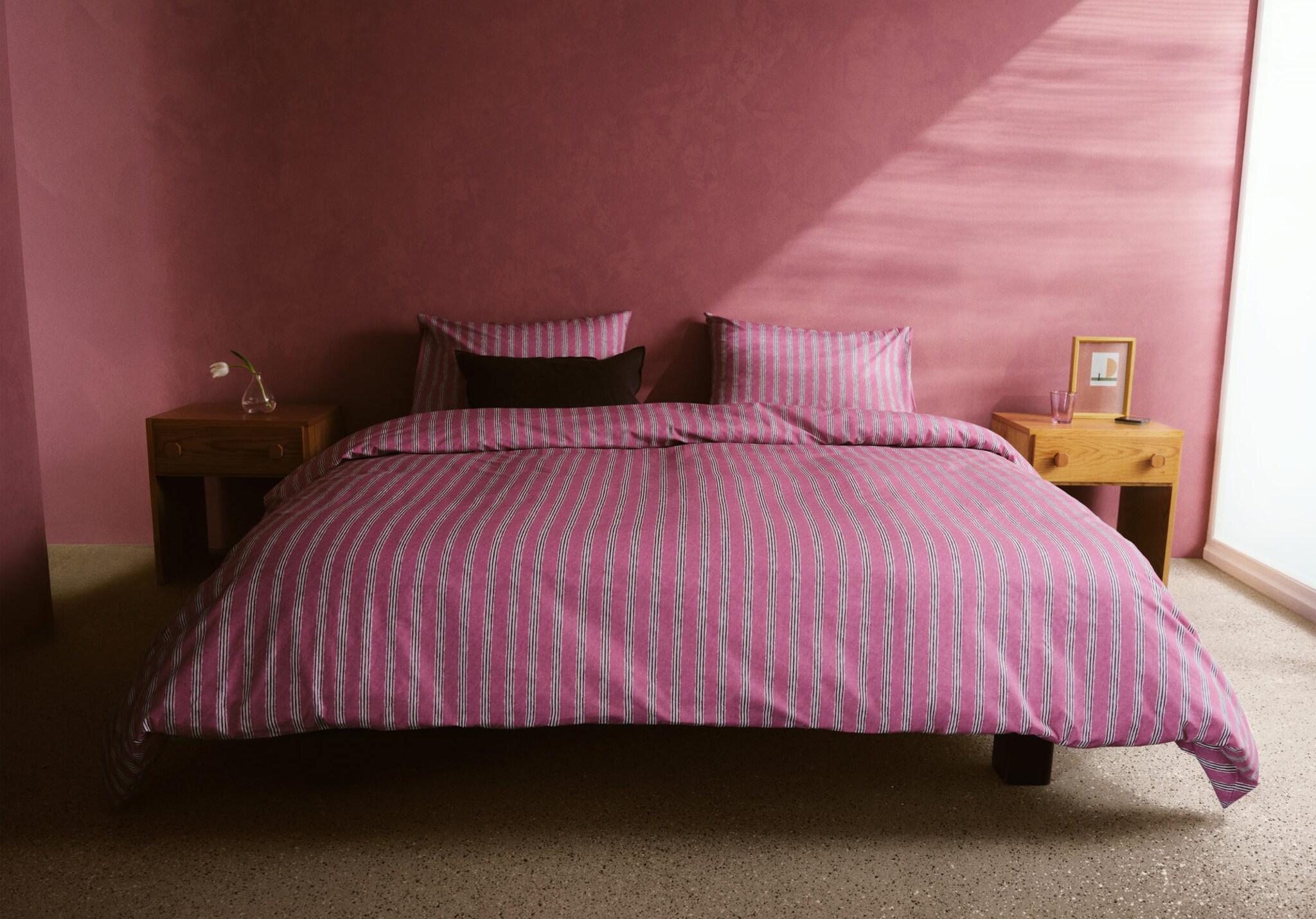 Dekbedovertrek van perkal-katoen met driekleurige strepen, voor een bed van 180/200 cm - Panoramische tekening