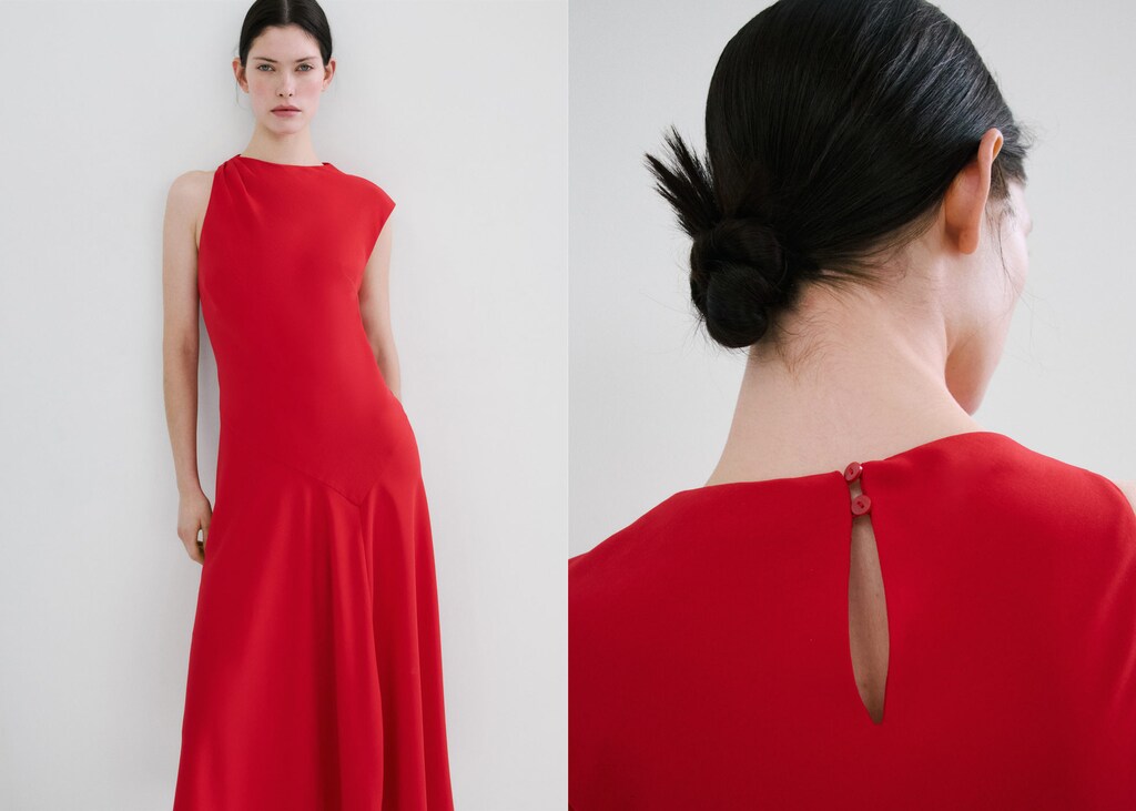 Midi dress with asymmetrical sleeves - image 3