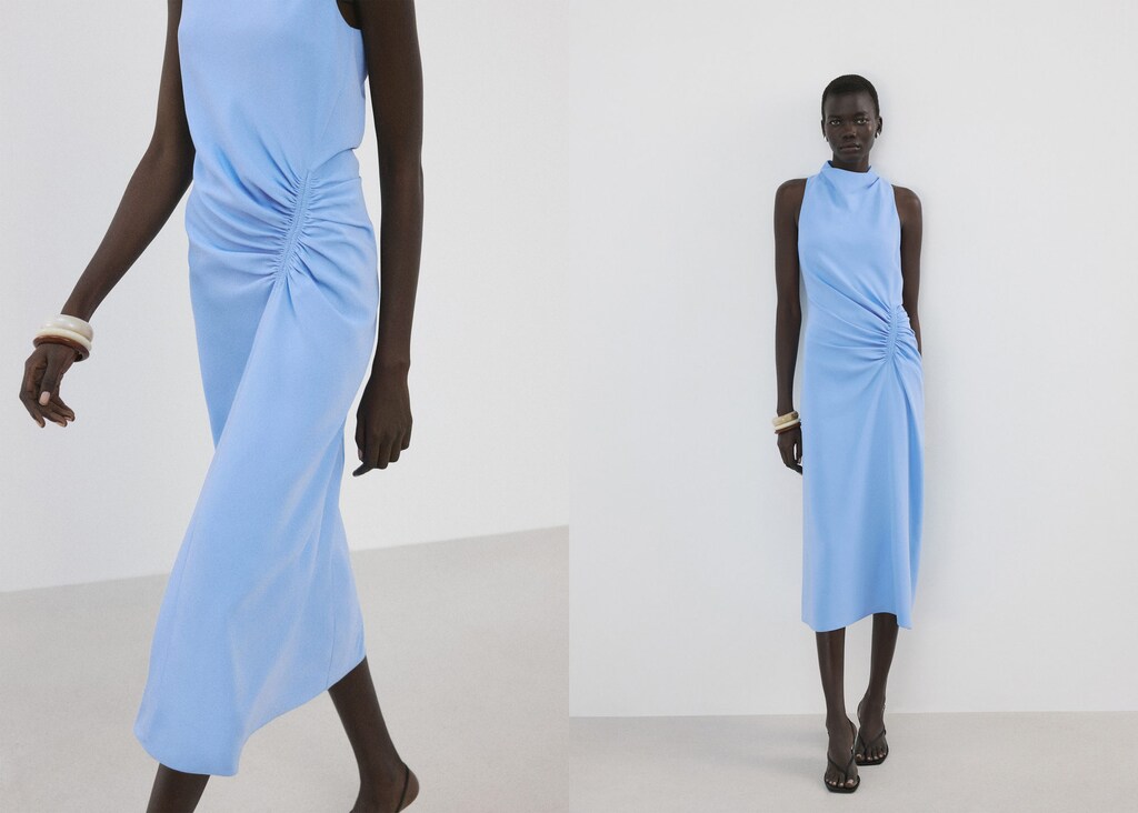 Draped-neck dress with side ruching - image 3