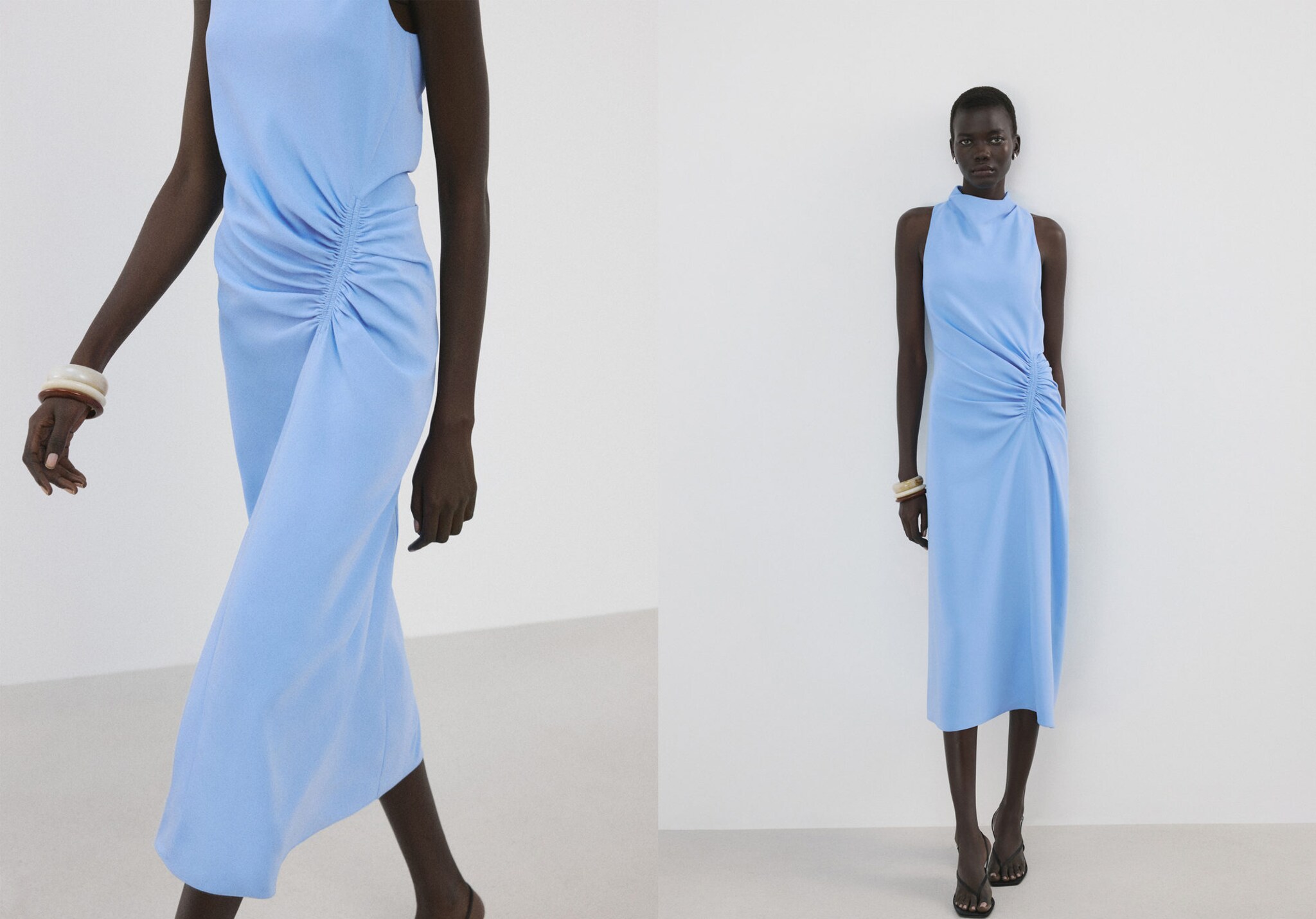 Draped neck dress with side ruching - Panoramic plane