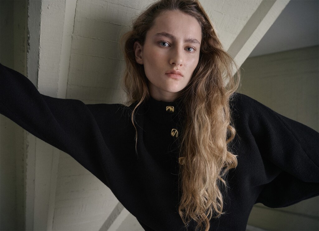 Turtleneck sweater with jewel buttons