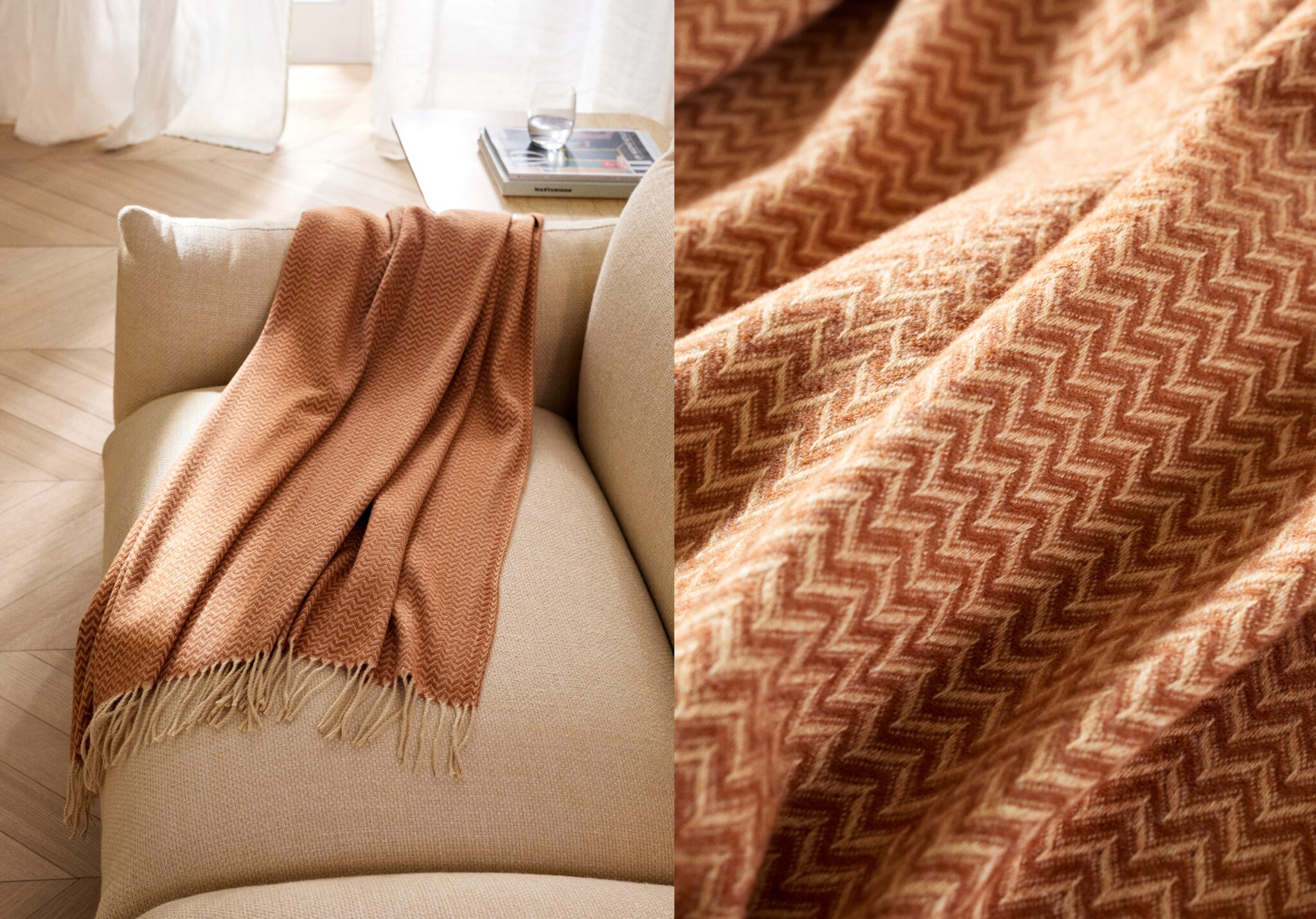 Soft throw with striped design and fringe detail - Panoramic plane