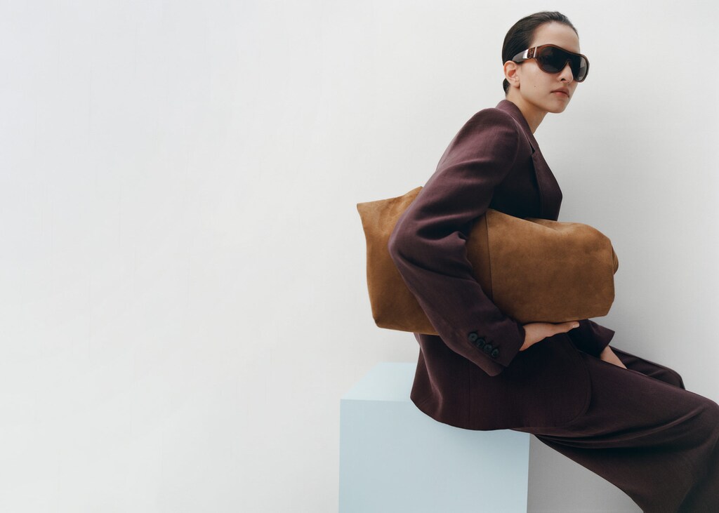 Suede shoulder bag with stitching - image 3