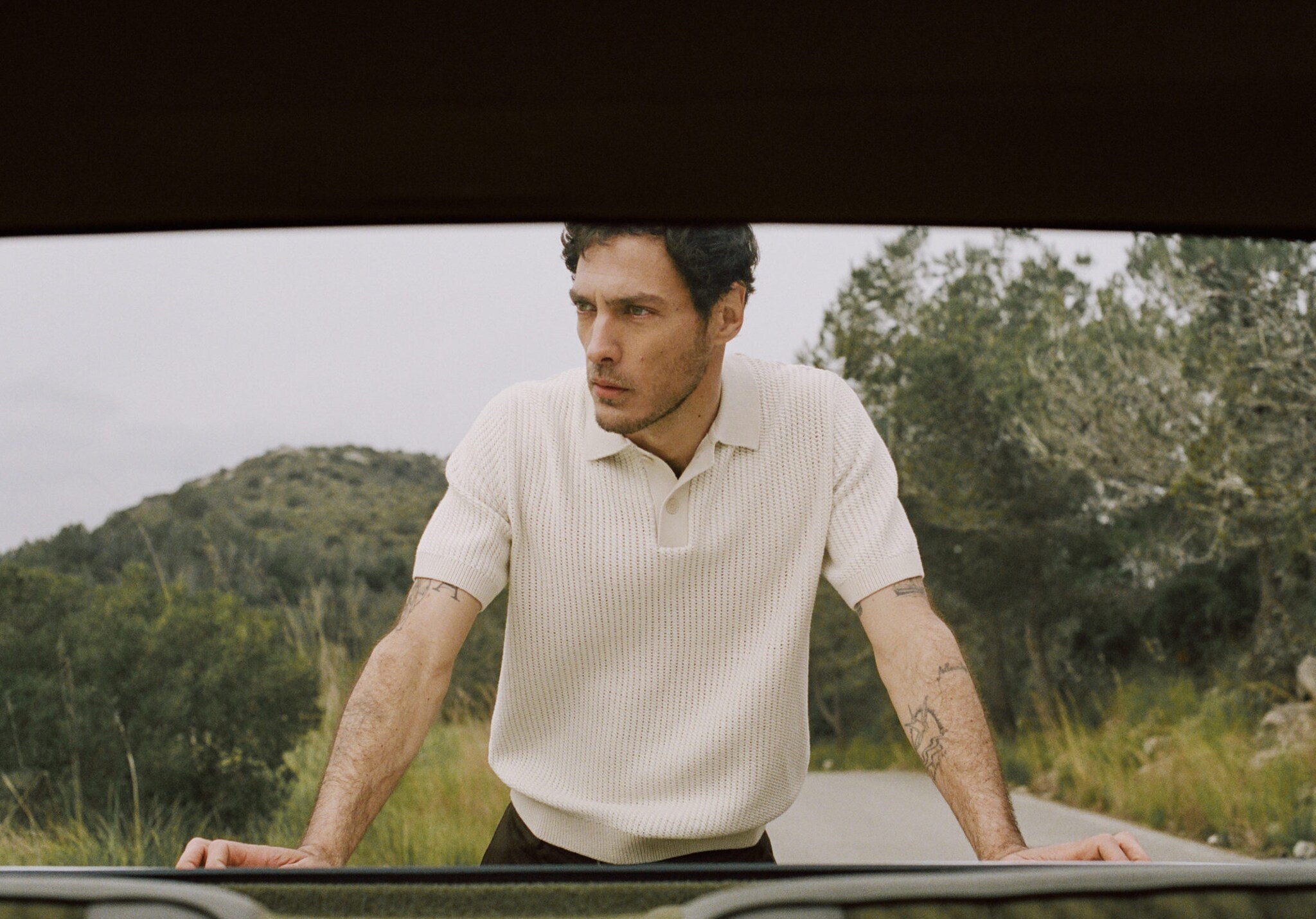 Textured knitted cotton polo shirt - Panoramic plane