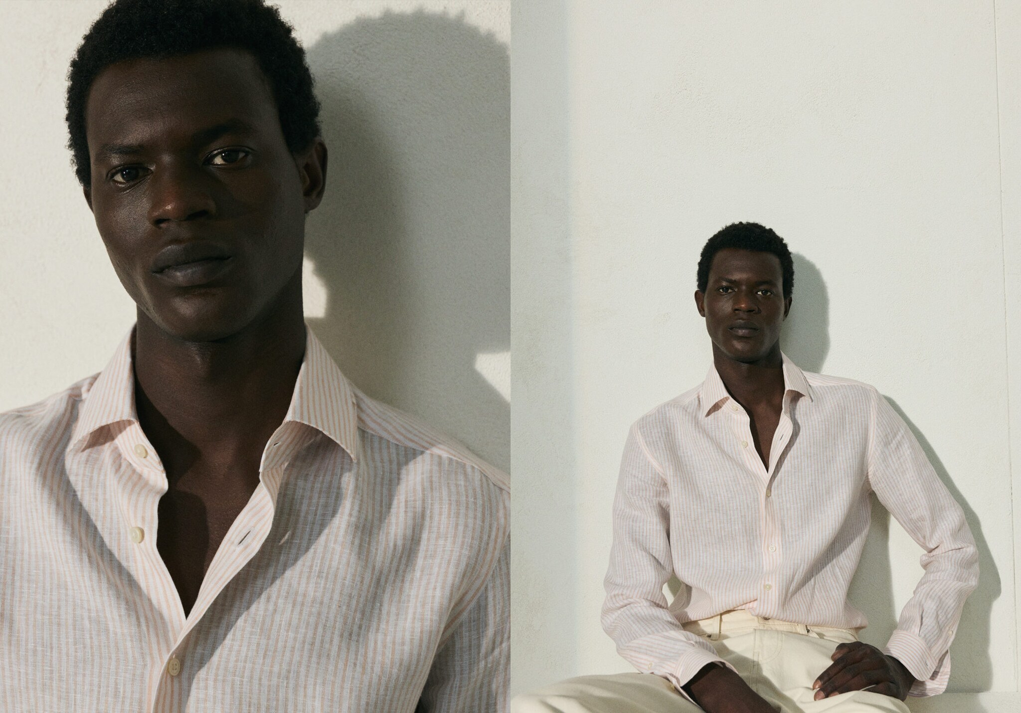 Košile slim fit s pruhy 100% len - Panoramatický náhled