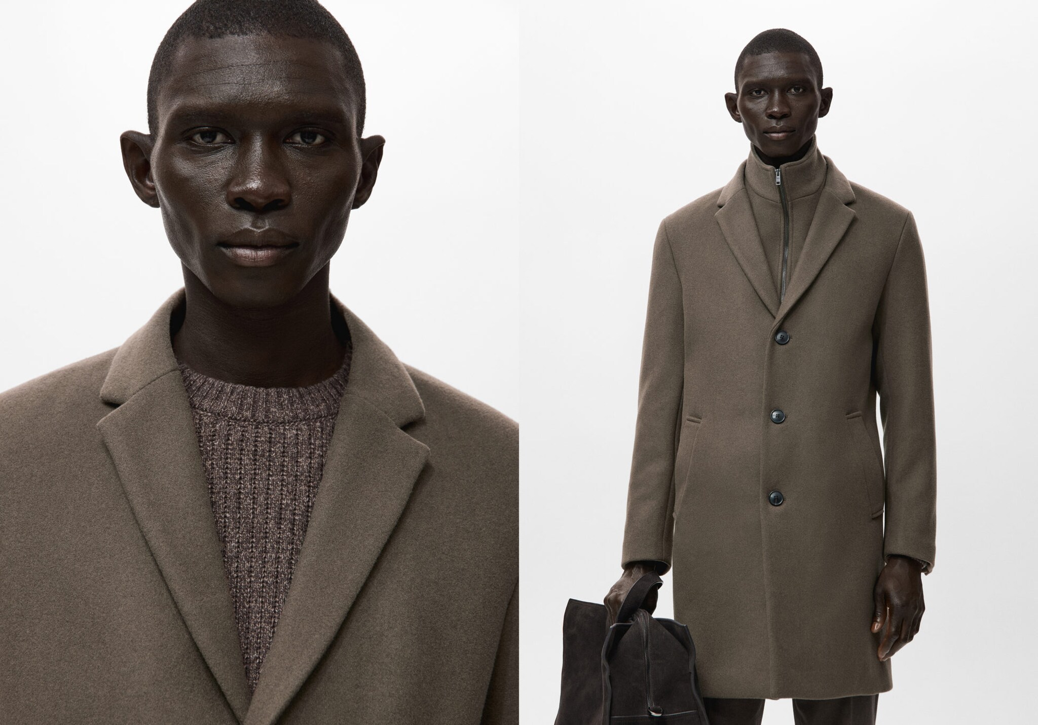 معطف صوف ببطانة داخلية قابلة للفك - رؤية بانورامية