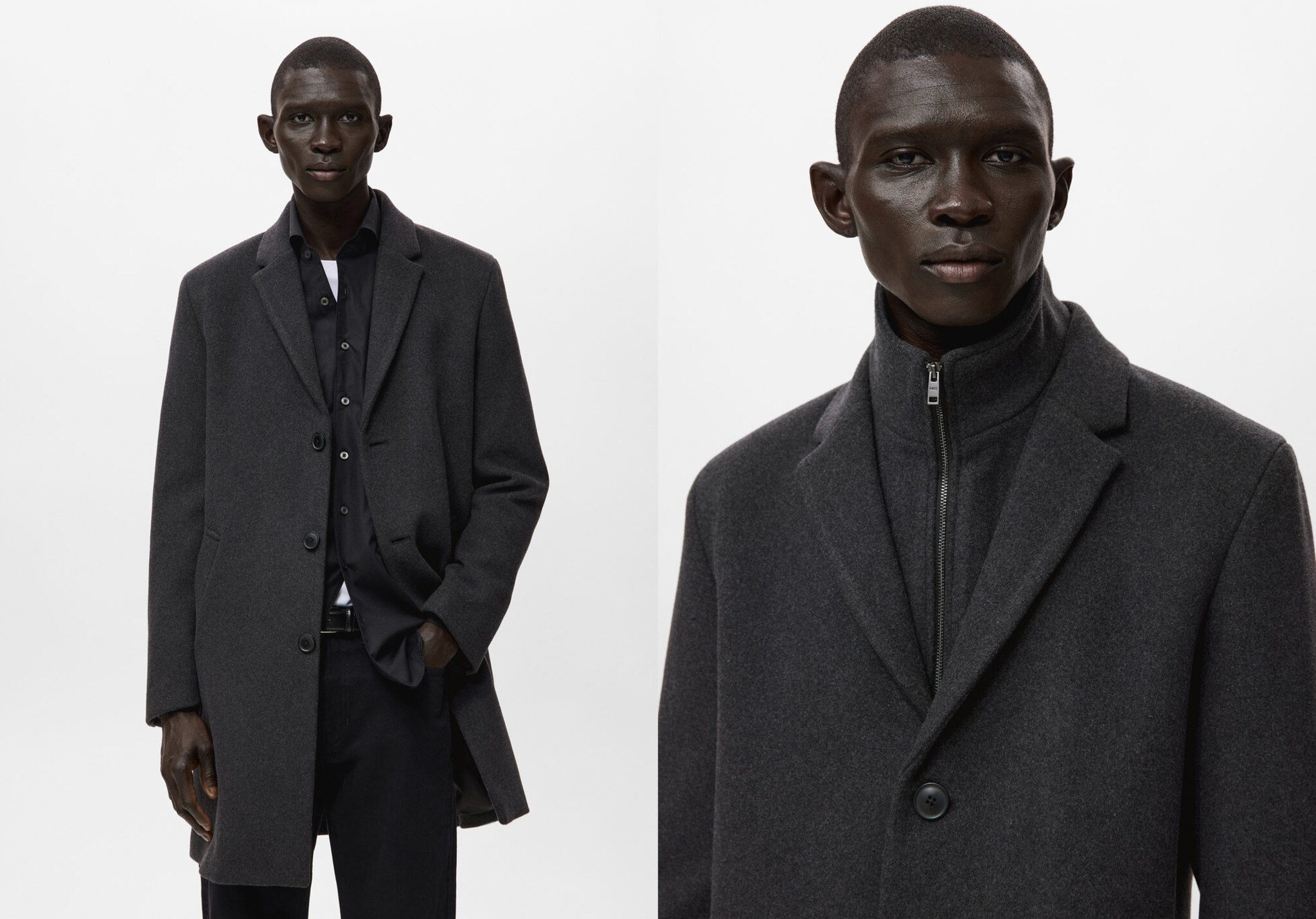 Wool coat with detachable inner collar - Panoramic plane