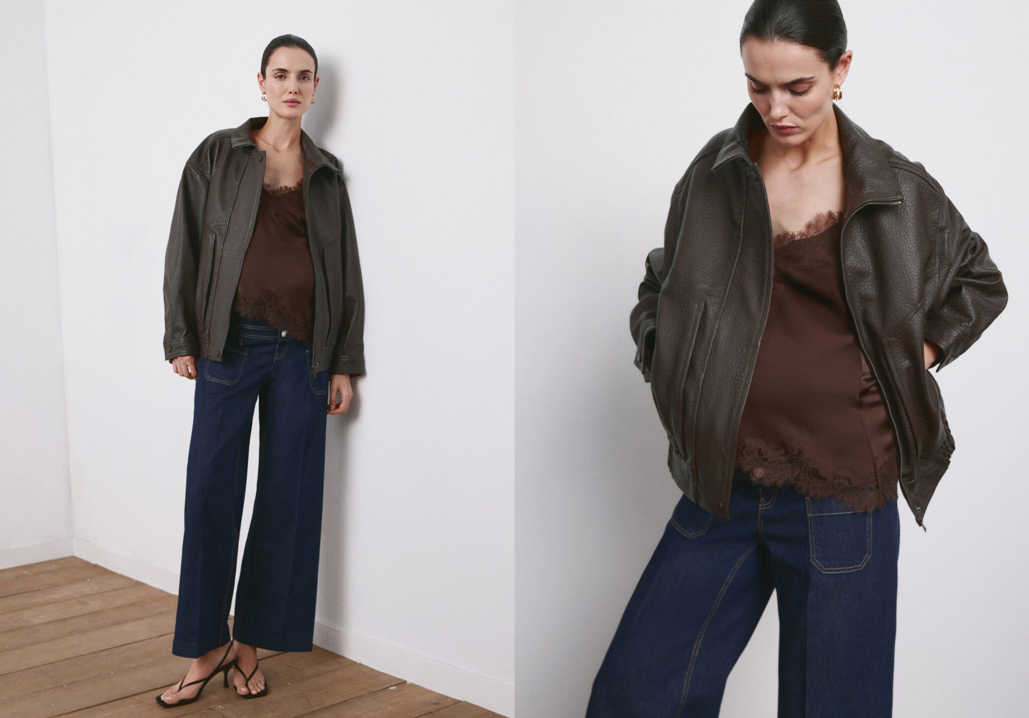 جينز للحوامل بساق عريضة وجيوب - رؤية بانورامية