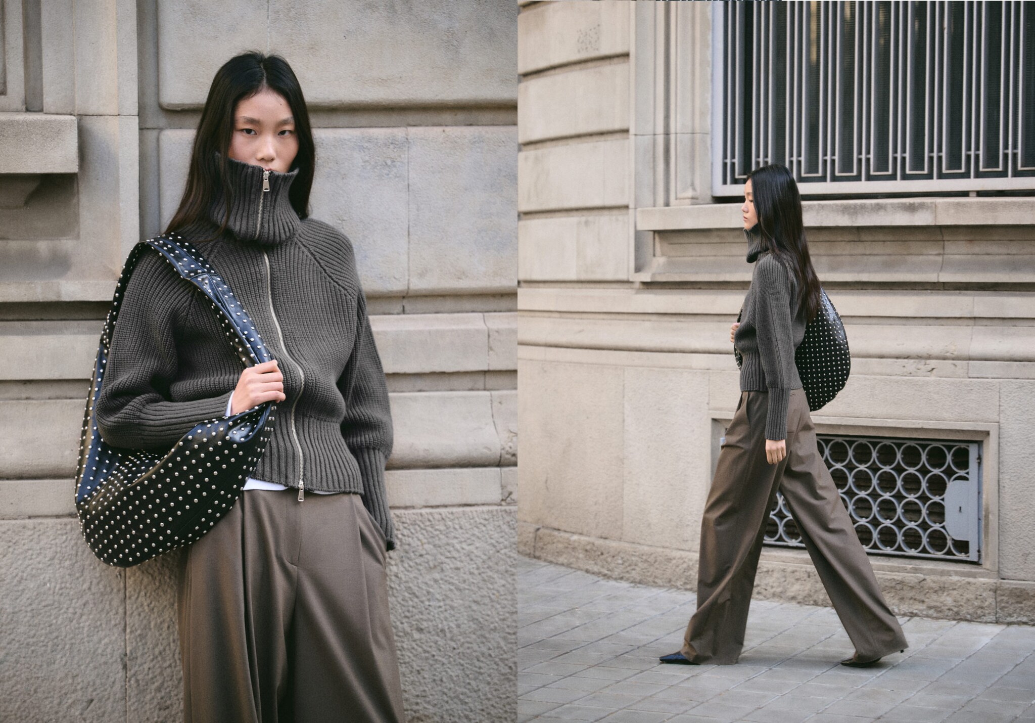 Funnel neck knit cardigan - Panoramic plane