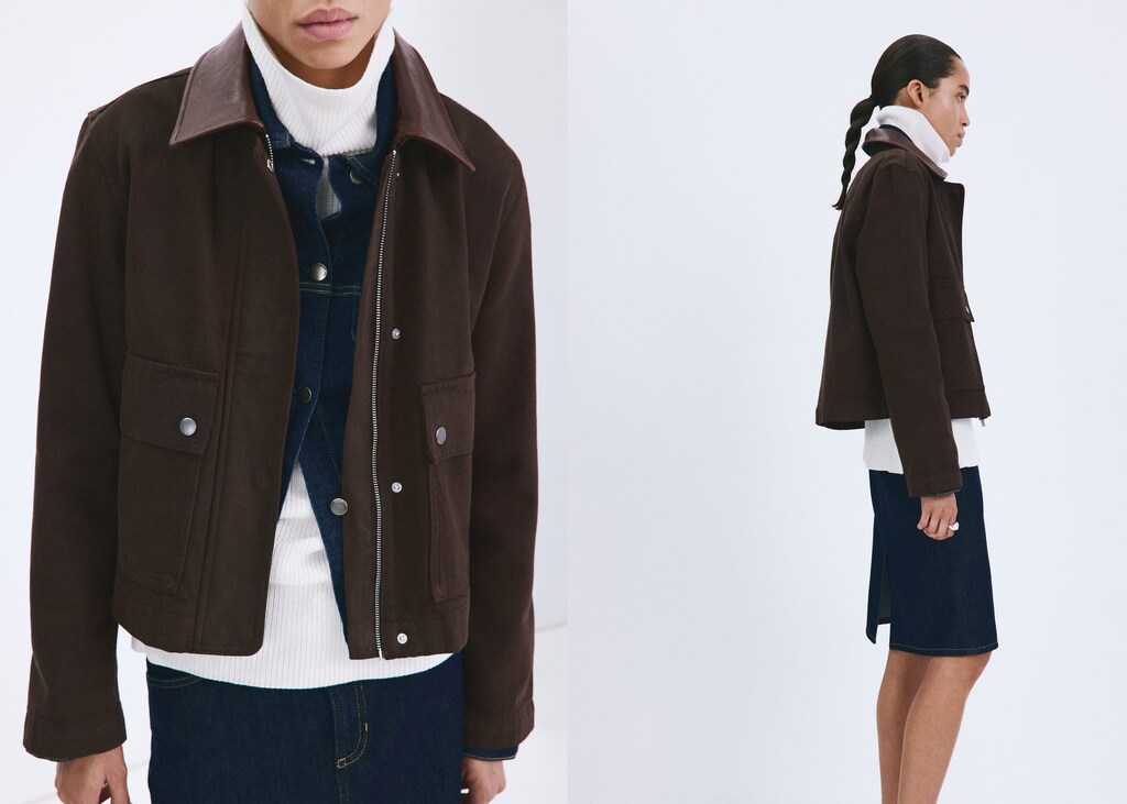 Denim barn jacket with contrasting collar - image 3