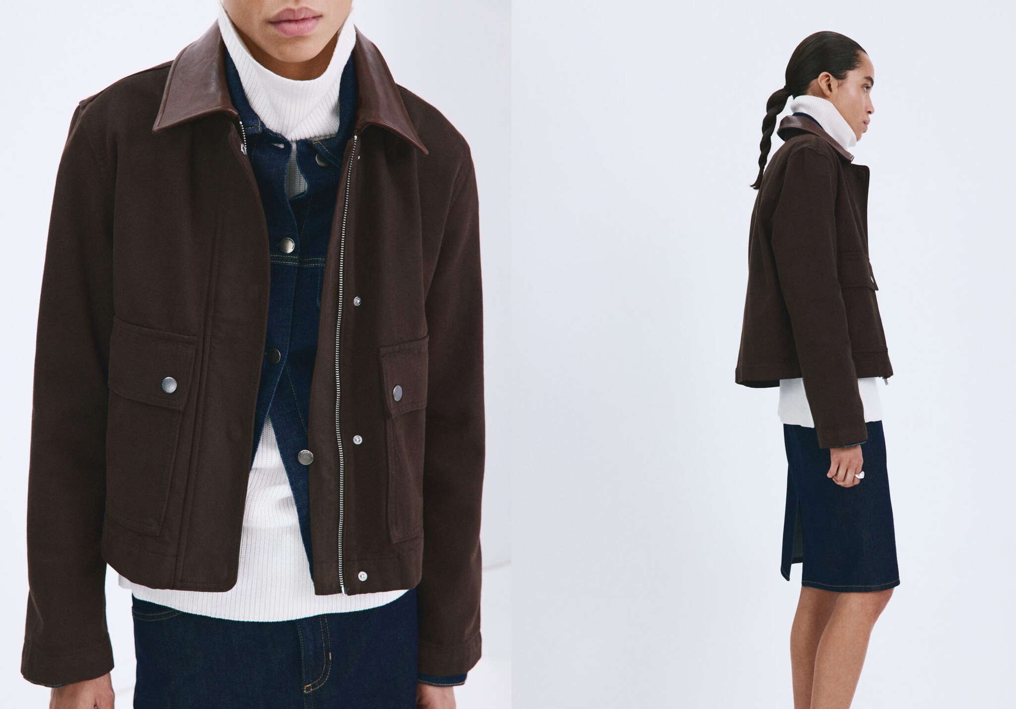 Denim parka with contrasting collar - Panoramic plane