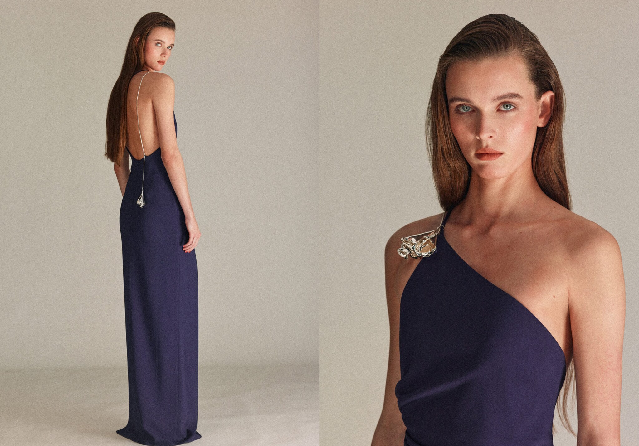 Asymmetrisches Kleid mit Metall-Applikation - Panoramaansicht