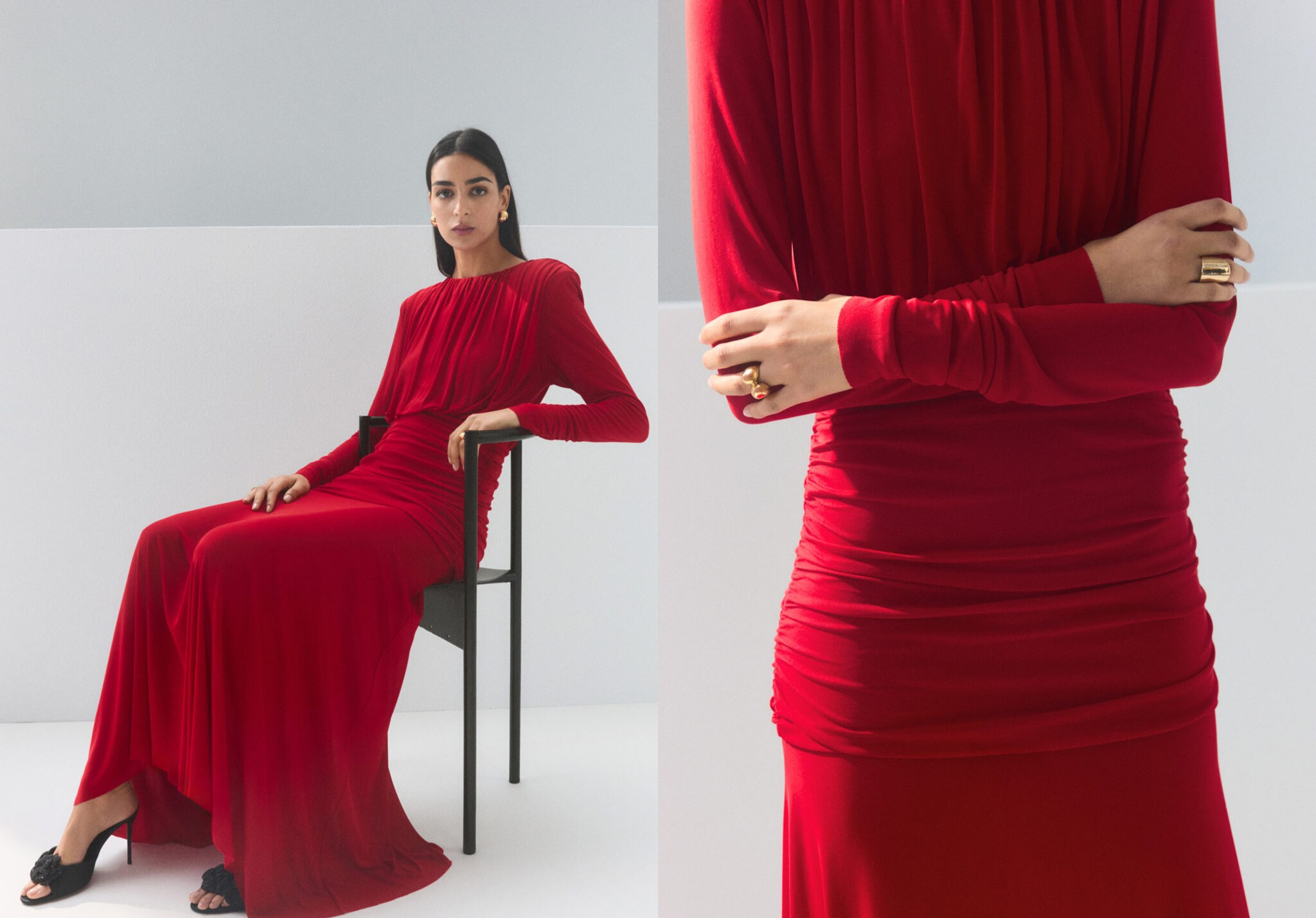 Vestido punto fino cuerpo drapeado - Plano panorámico