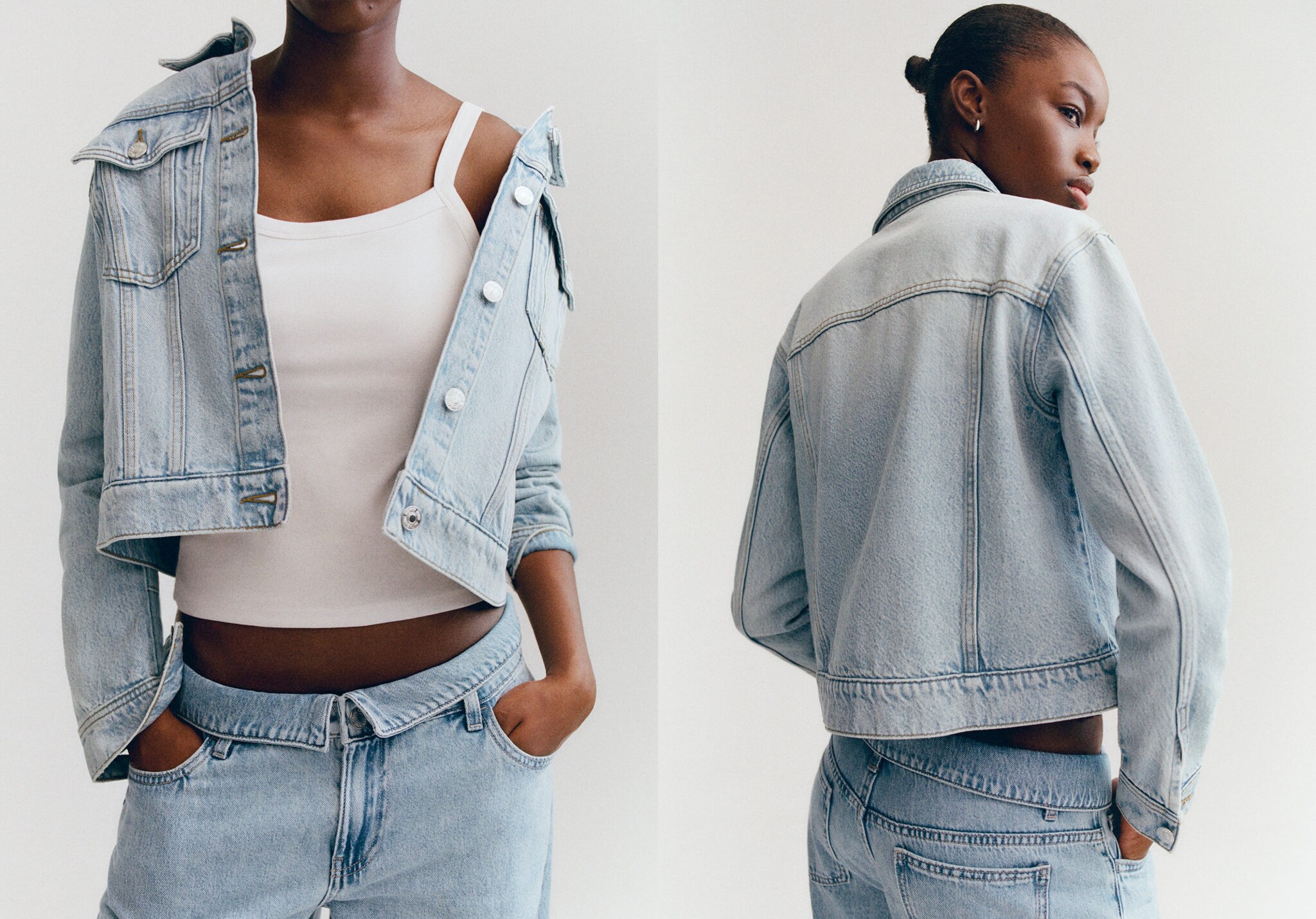 Casaco de ganga com bolsos - Plano panorâmico