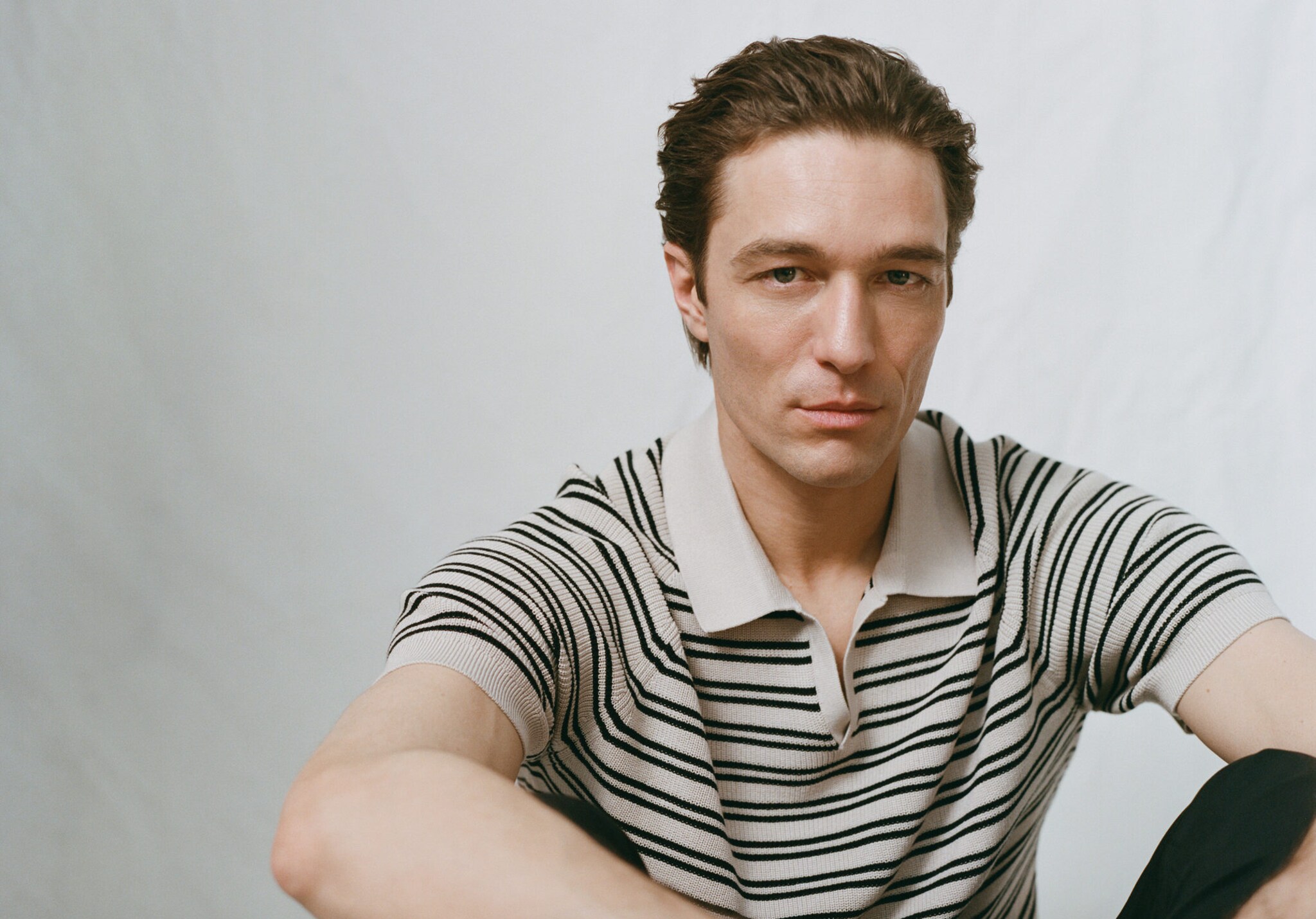 Striped 100% cotton knit polo - Panoramic plane