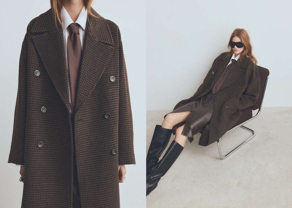 Wool-blend micro-houndstooth coat