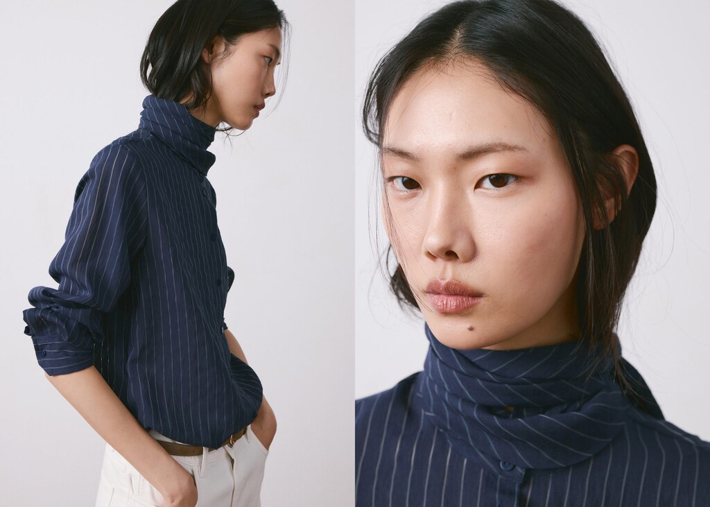 Striped blouse with tie neck collar - image 3