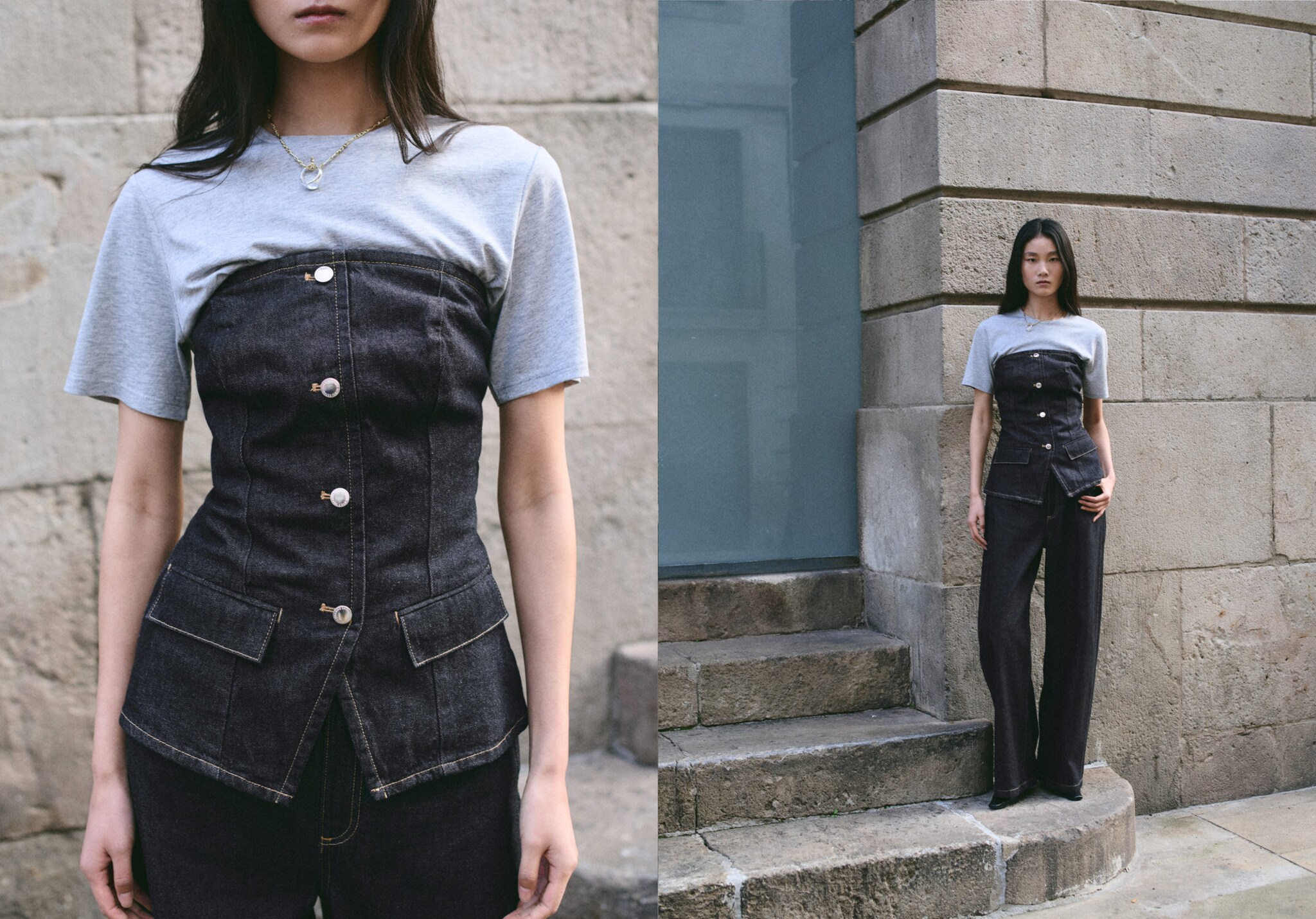 Strapless denim top - Panoramic plane