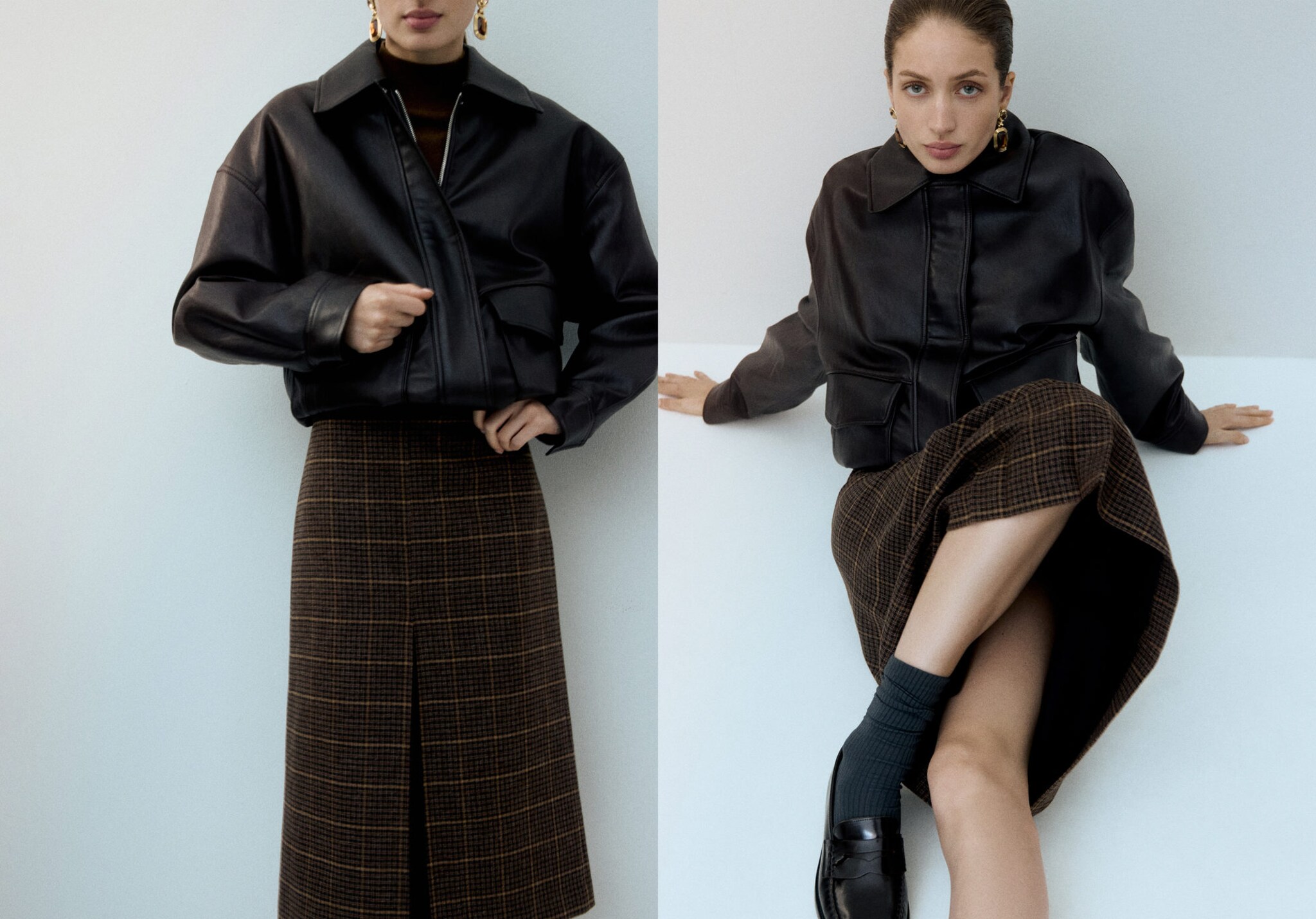 Wool-blend check midi-skirt - Panoramic plane