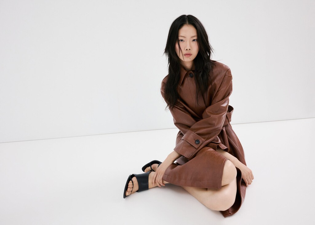 Long faux-leather trench coat with belt - image 3
