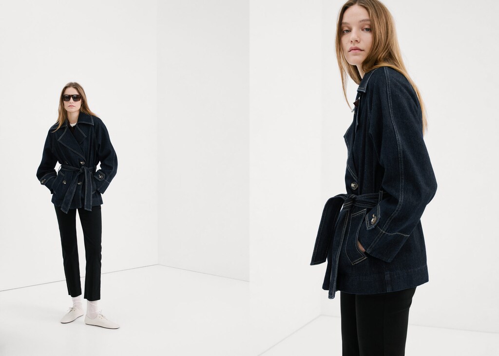 Denim trench coat with belt - image 3