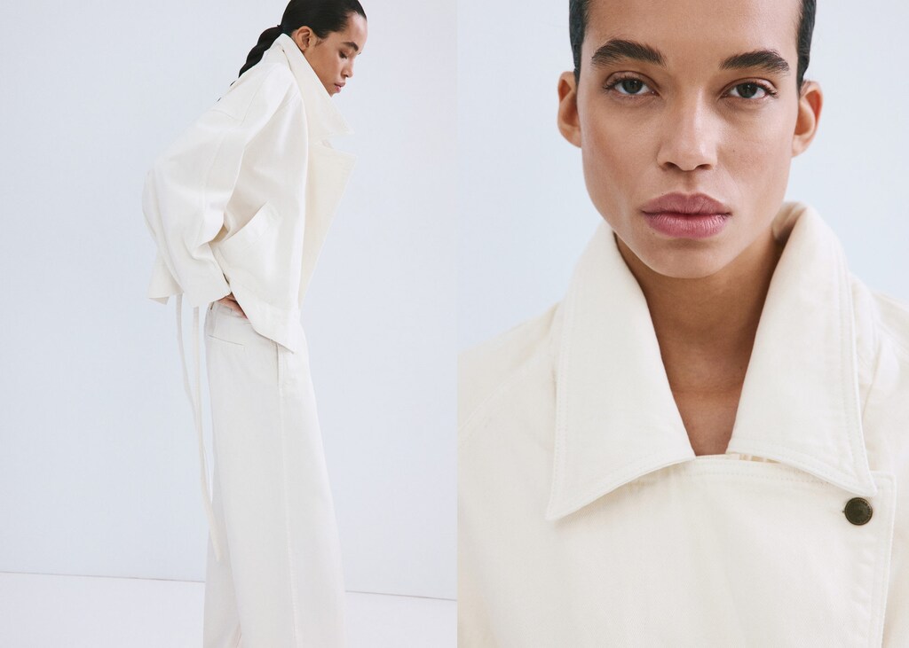 Cotton trench with maxi lapels and belt - image 3