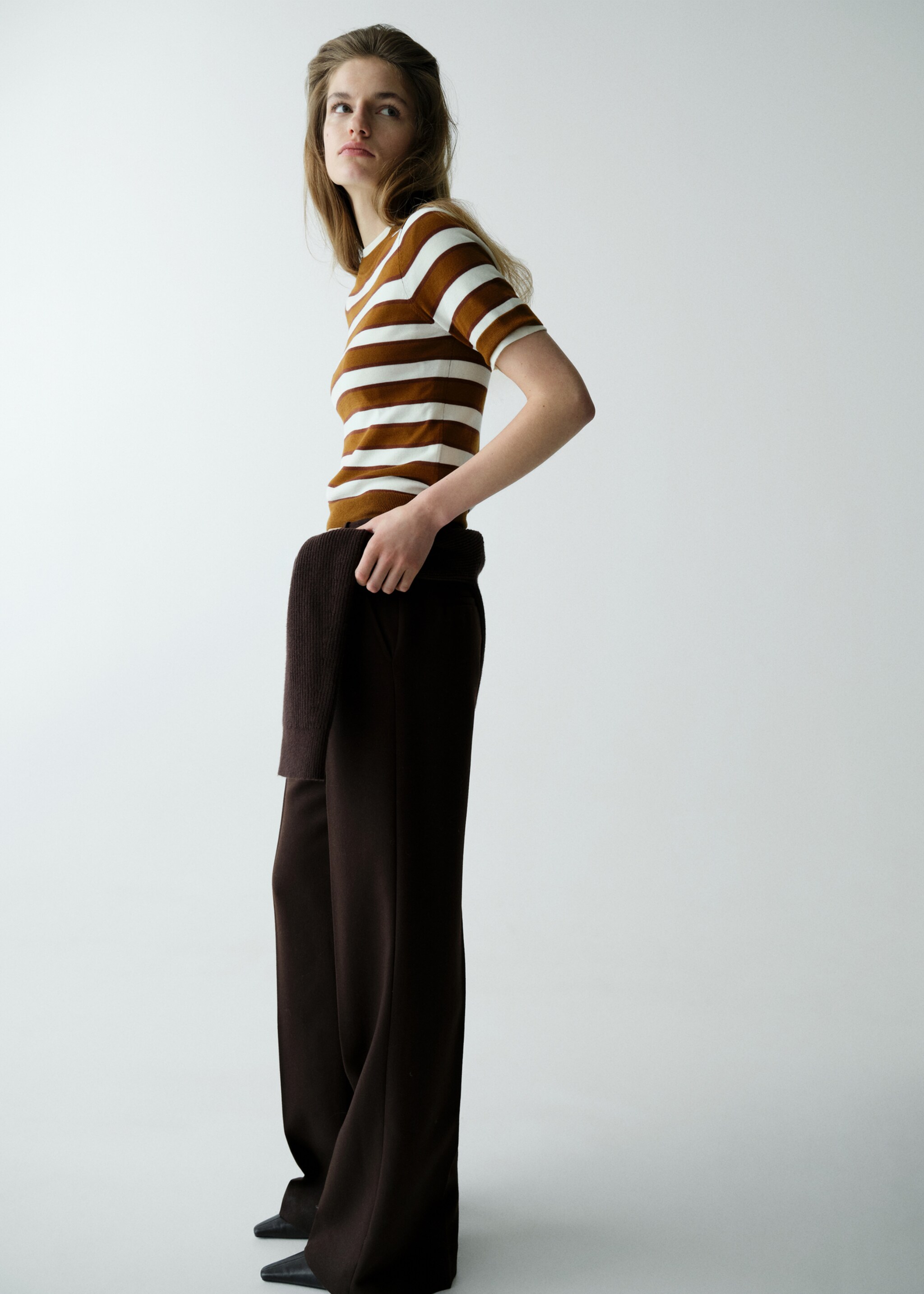 Kurzarm-Strickjersey - Allgemeine Ansicht, Karamell. Ref: 27004784-03.