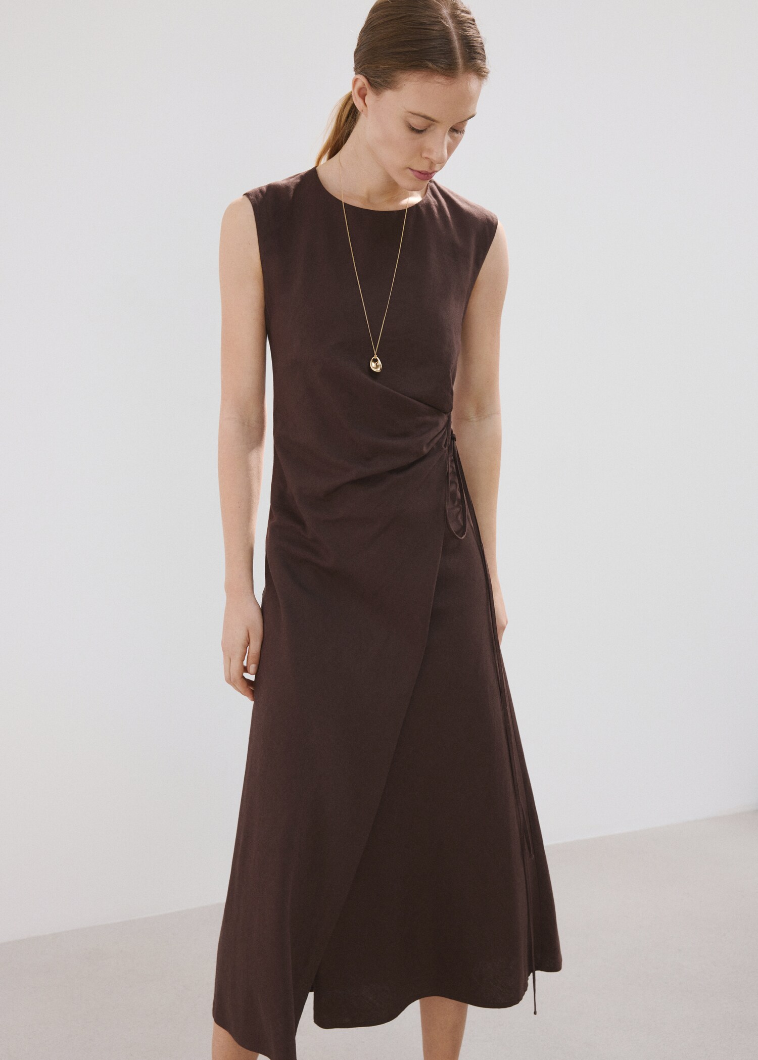 Wrap midi-dress with knot - Medium plane