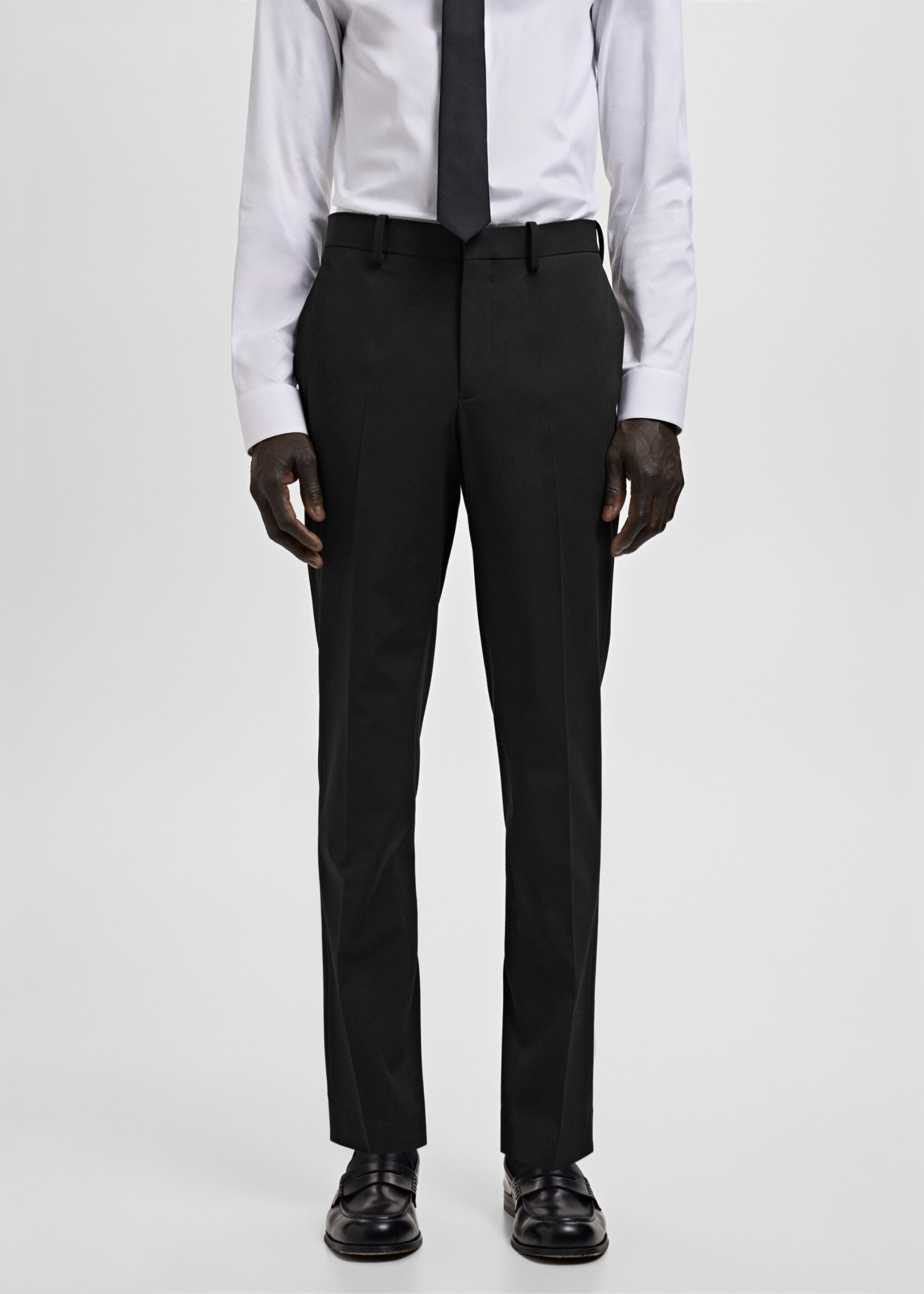 Stretch fabric super slim-fit suit trousers - Medium plane, Black. Ref: 27011207-01.