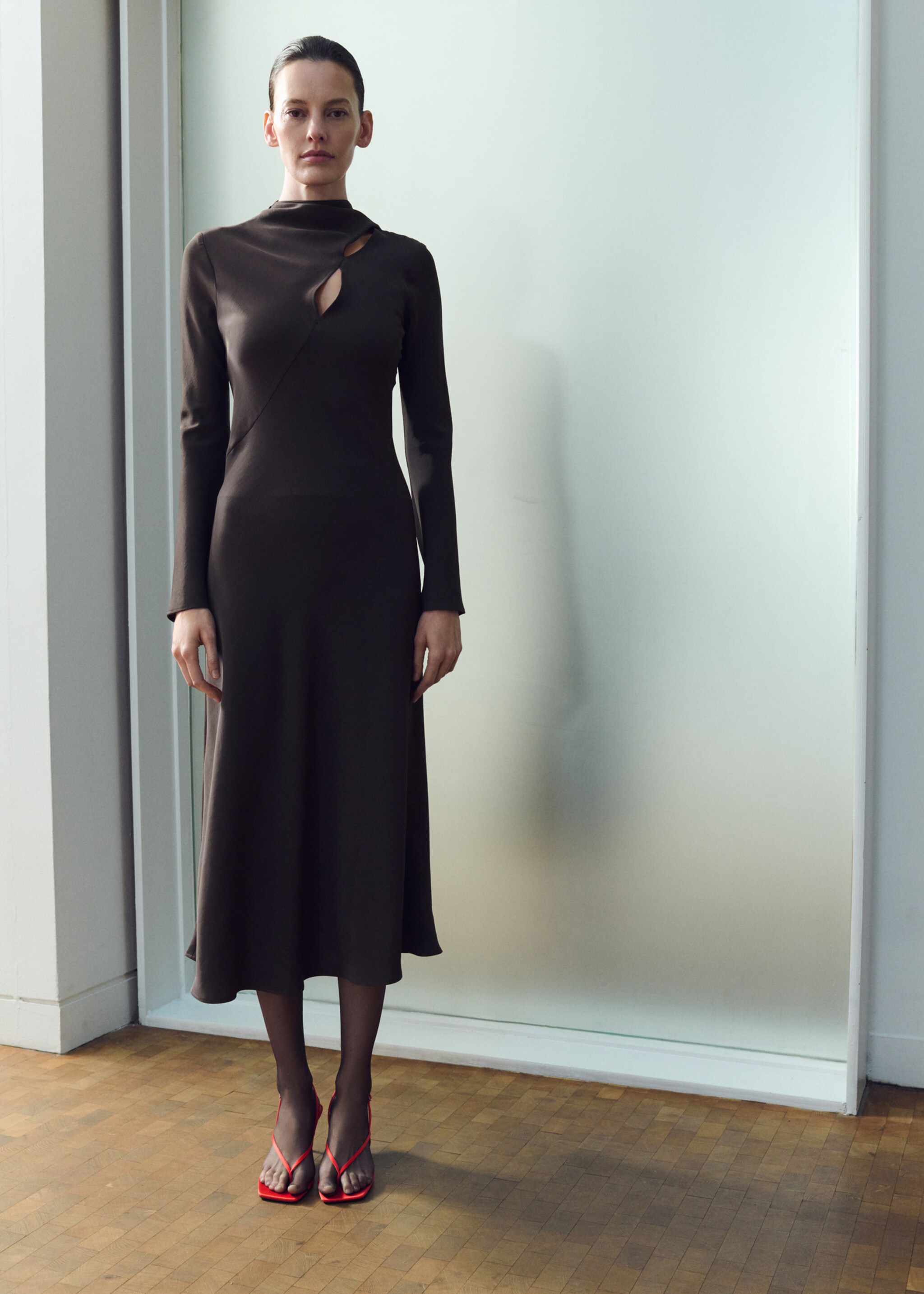 A-line foulard dress - General plane, Brown. Ref: 27014087-01.