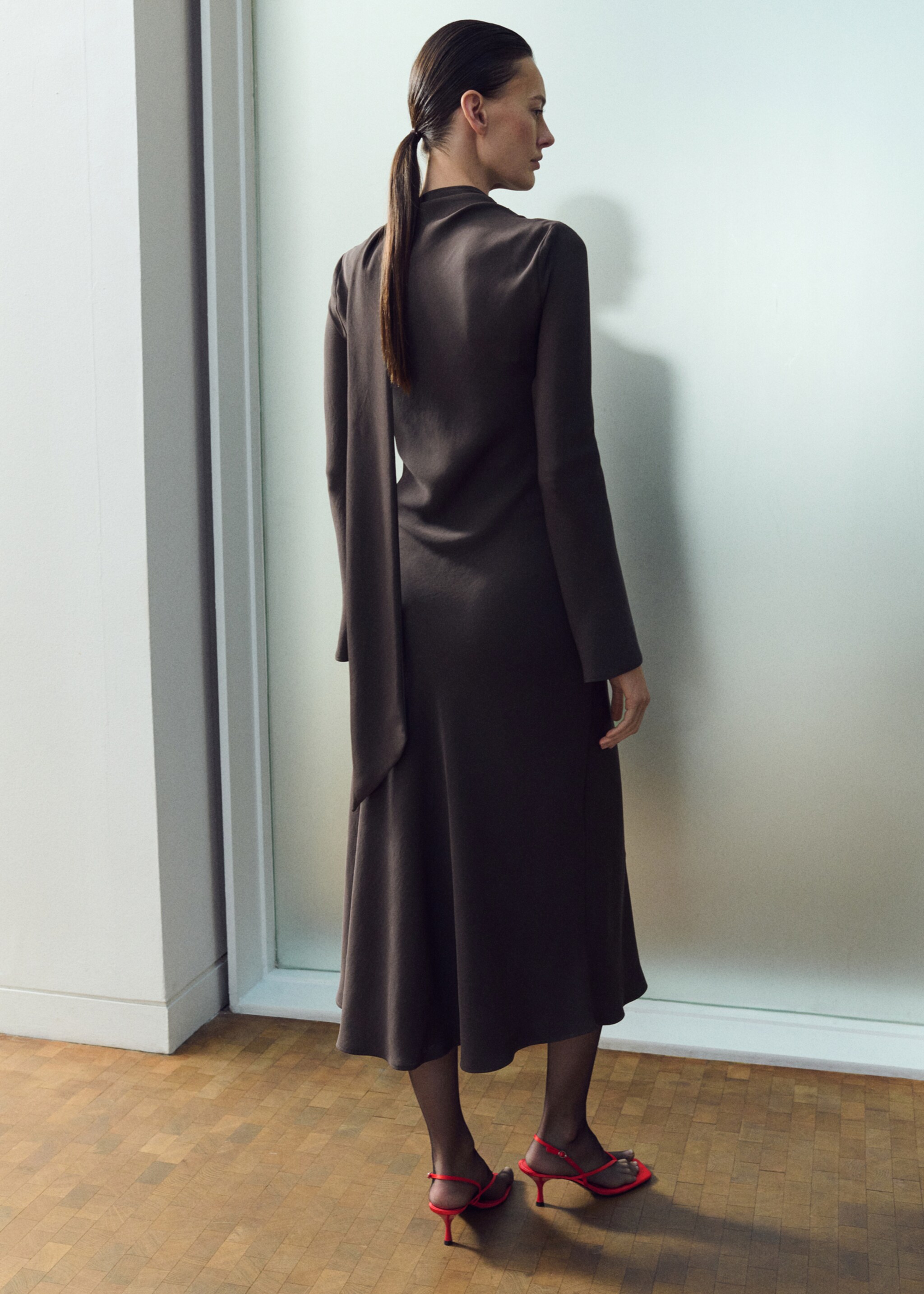 A-line foulard dress - Reverse of the article, Brown. Ref: 27014087-01.