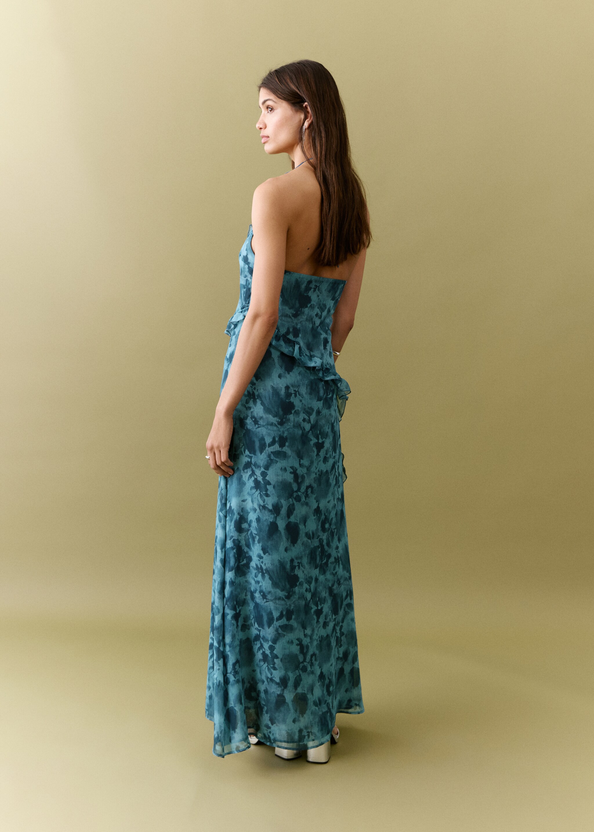 Ruffled printed dress - Reverse of the article, Blue. Ref: 27015817-01.