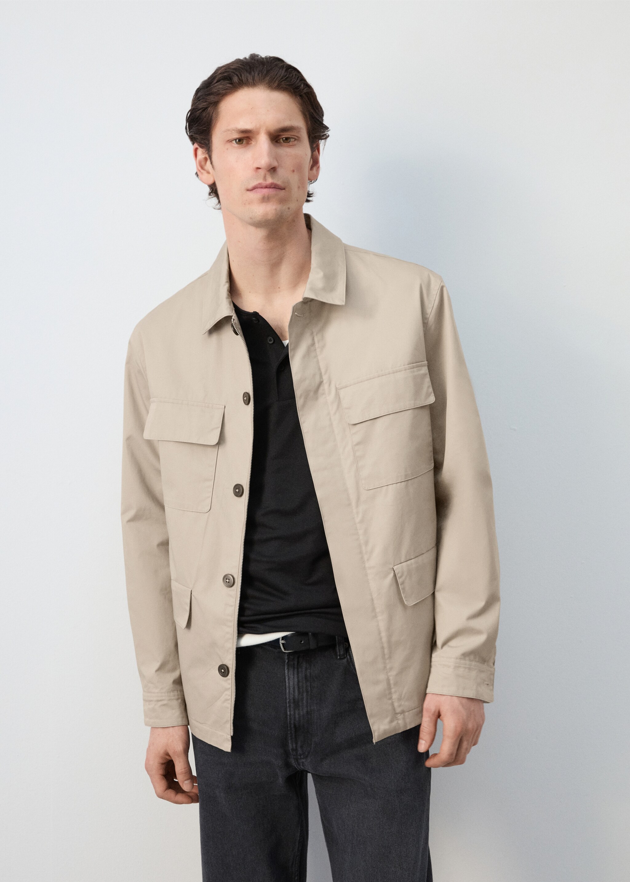 Chaqueta 100% algodón multibolsillos - Plano medio, Beige. Ref: 27015933-03.