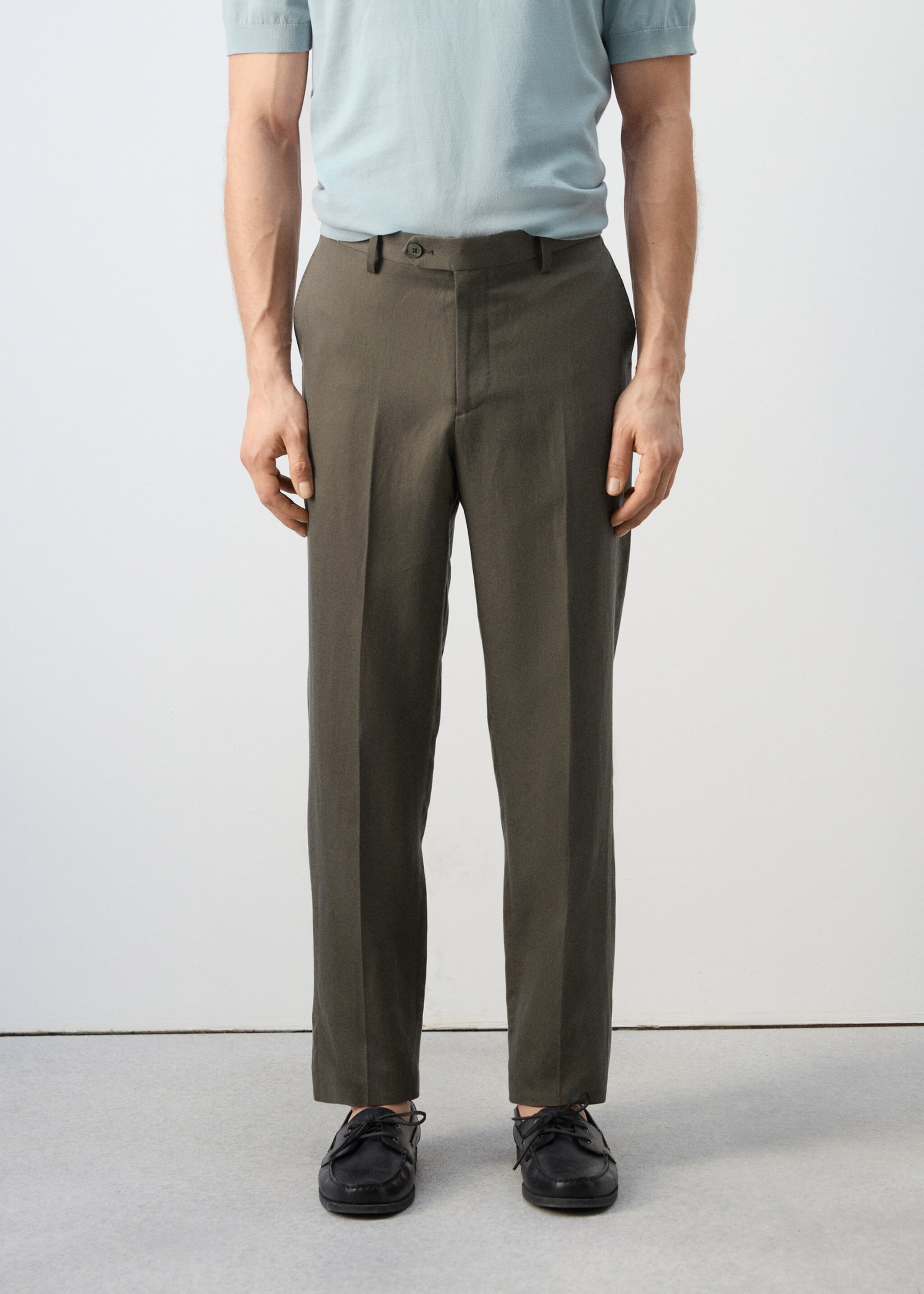 Pantalon de costume Amalfi slim fit - Plan moyen, Kaki. Ref: 27015939-08.