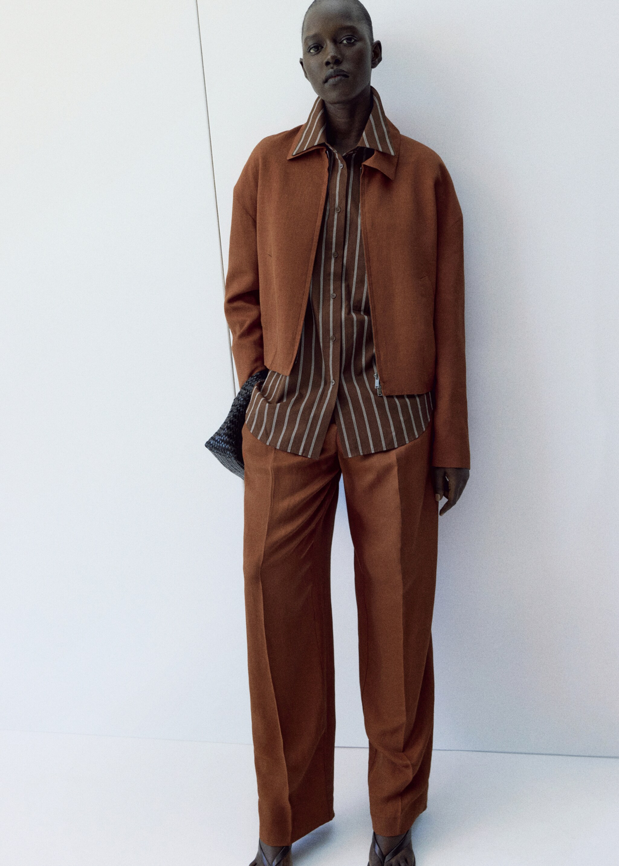 Linen-blend pleated trousers - General plane, Russet. Ref: 27016352-01.
