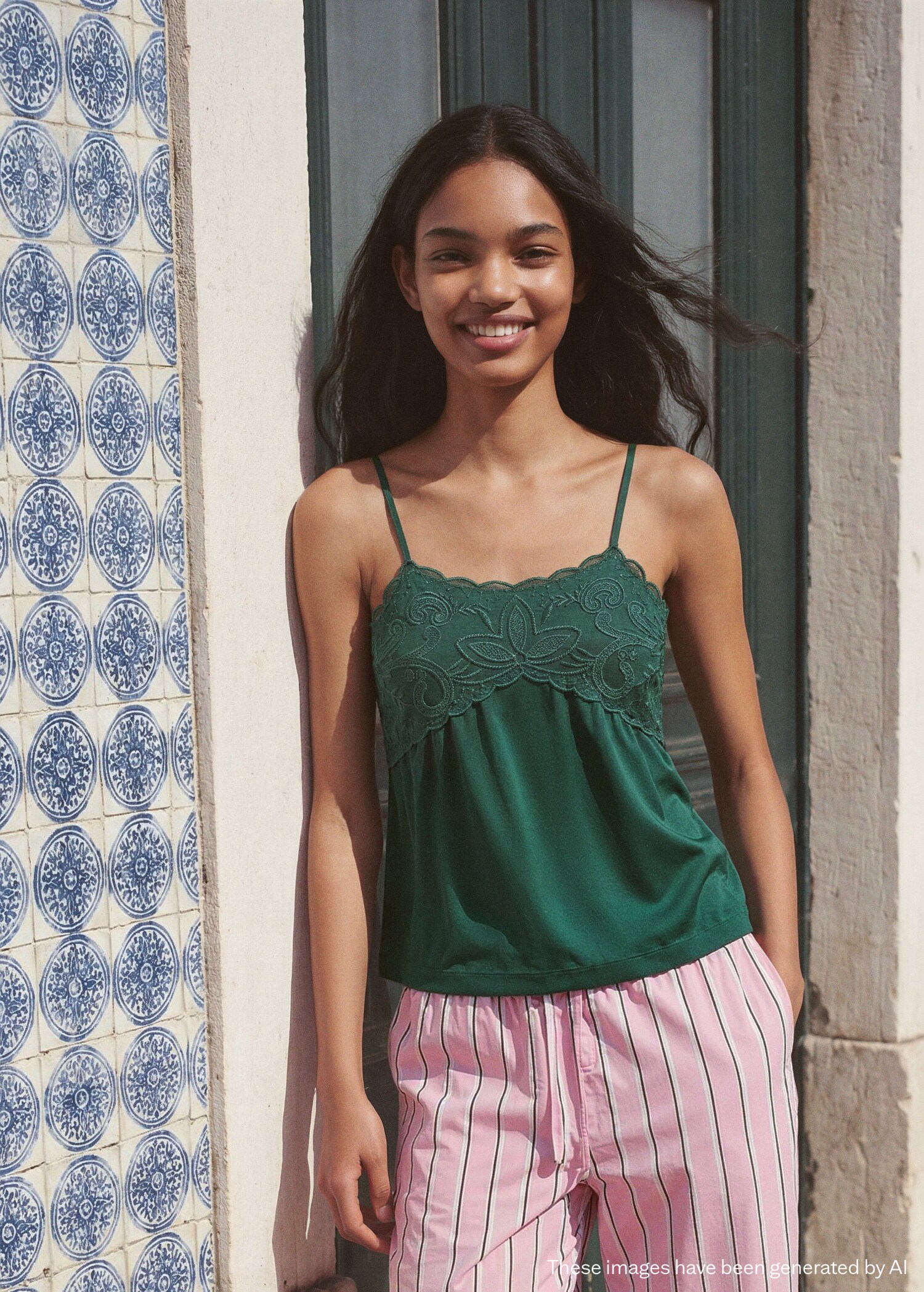 Top brodé fleurs - Plan moyen