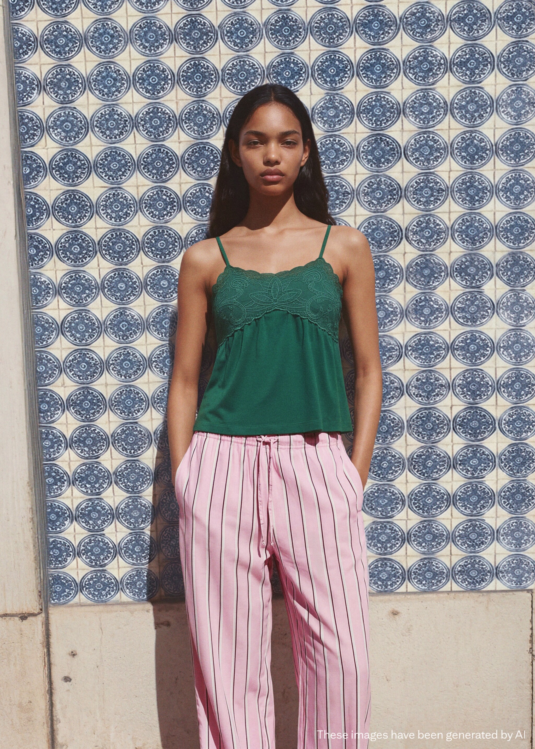 Top brodé fleurs - Plan général, Vert. Ref: 27016750-01.