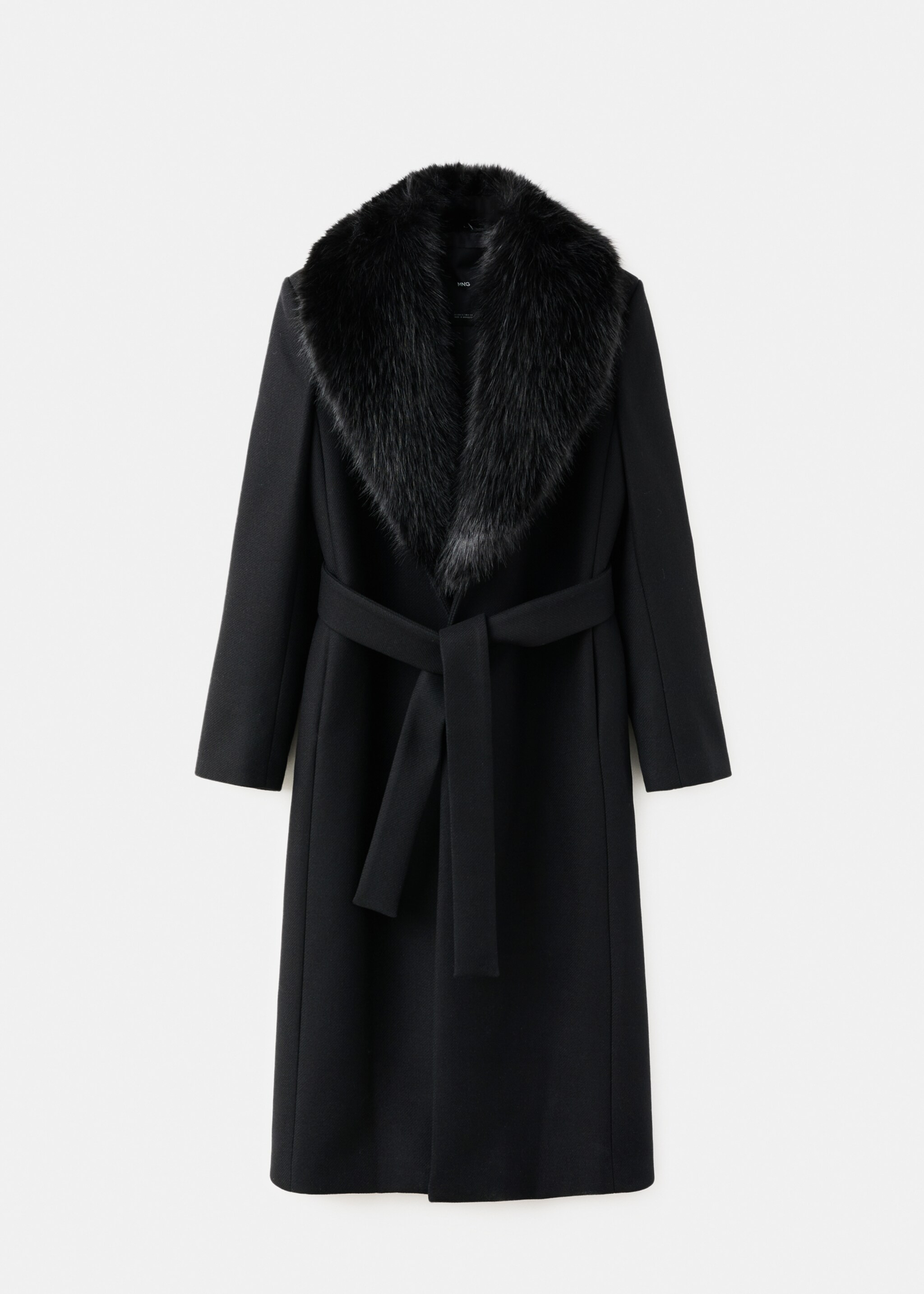 Manteau laine Manteco col fourrure - Article sans modèle, Noir. Ref: 27021302-01.